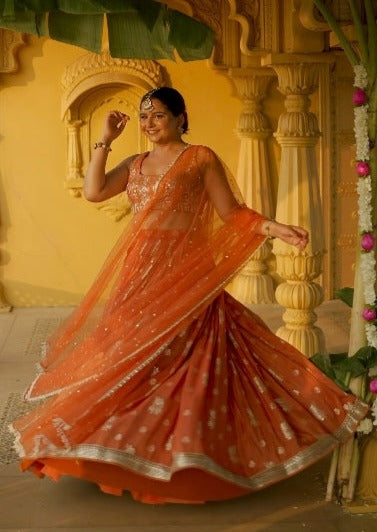 Rust Zest Jamewar Lehenga