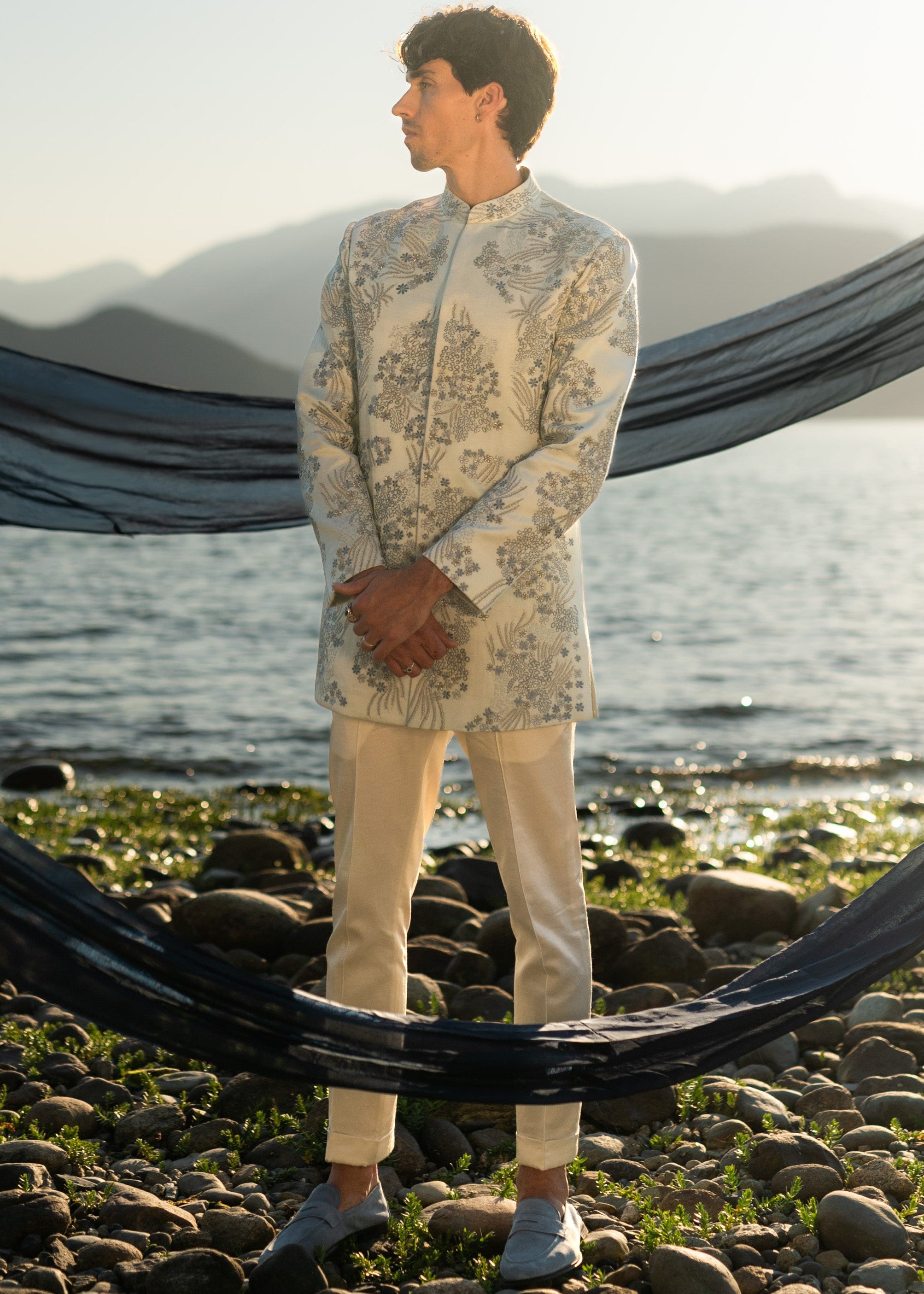 Arctic Bloom Bandhgala Set