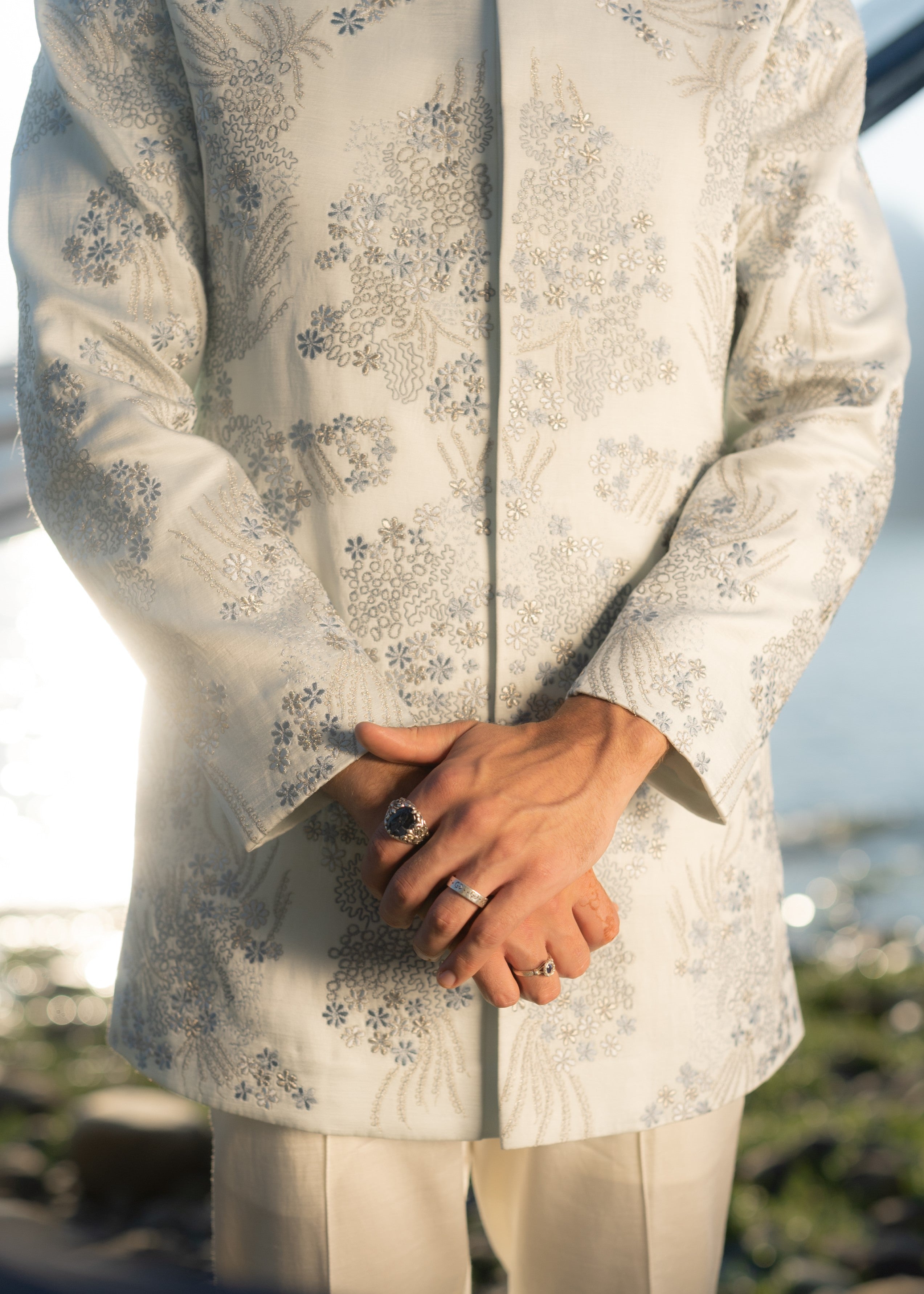 Arctic Bloom Bandhgala Set