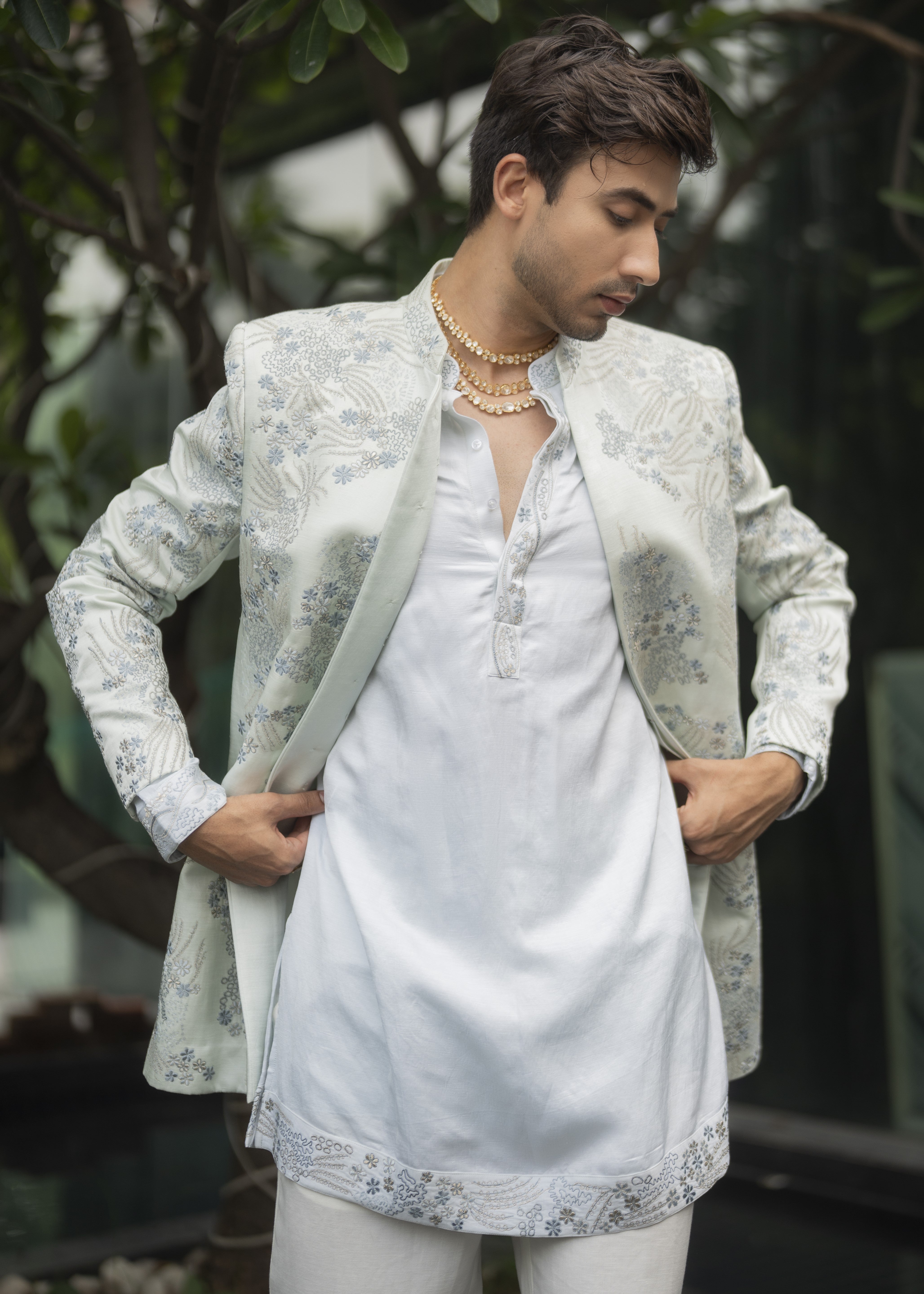 Arctic Bloom Bandhgala Set