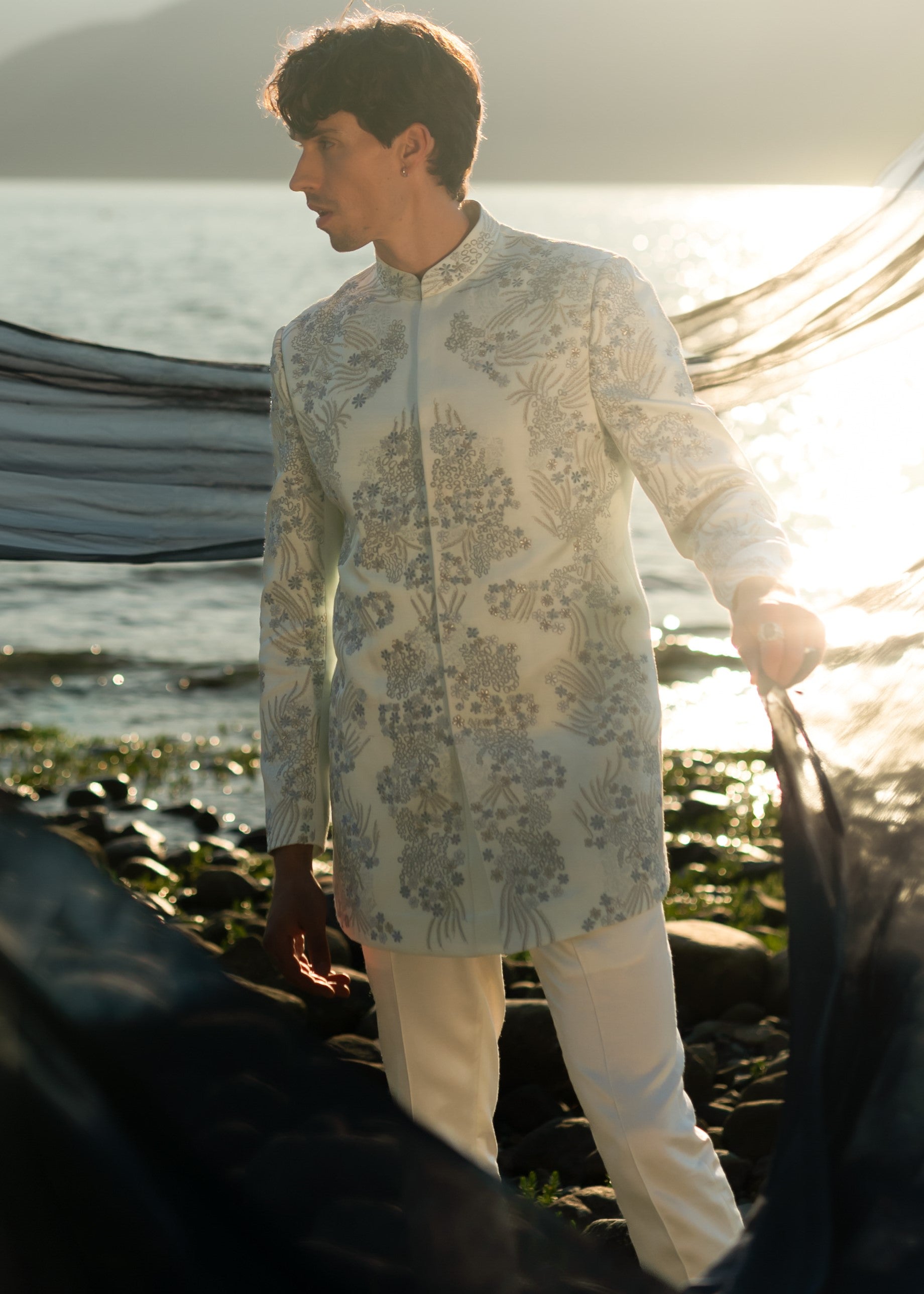 Arctic Bloom Bandhgala Set