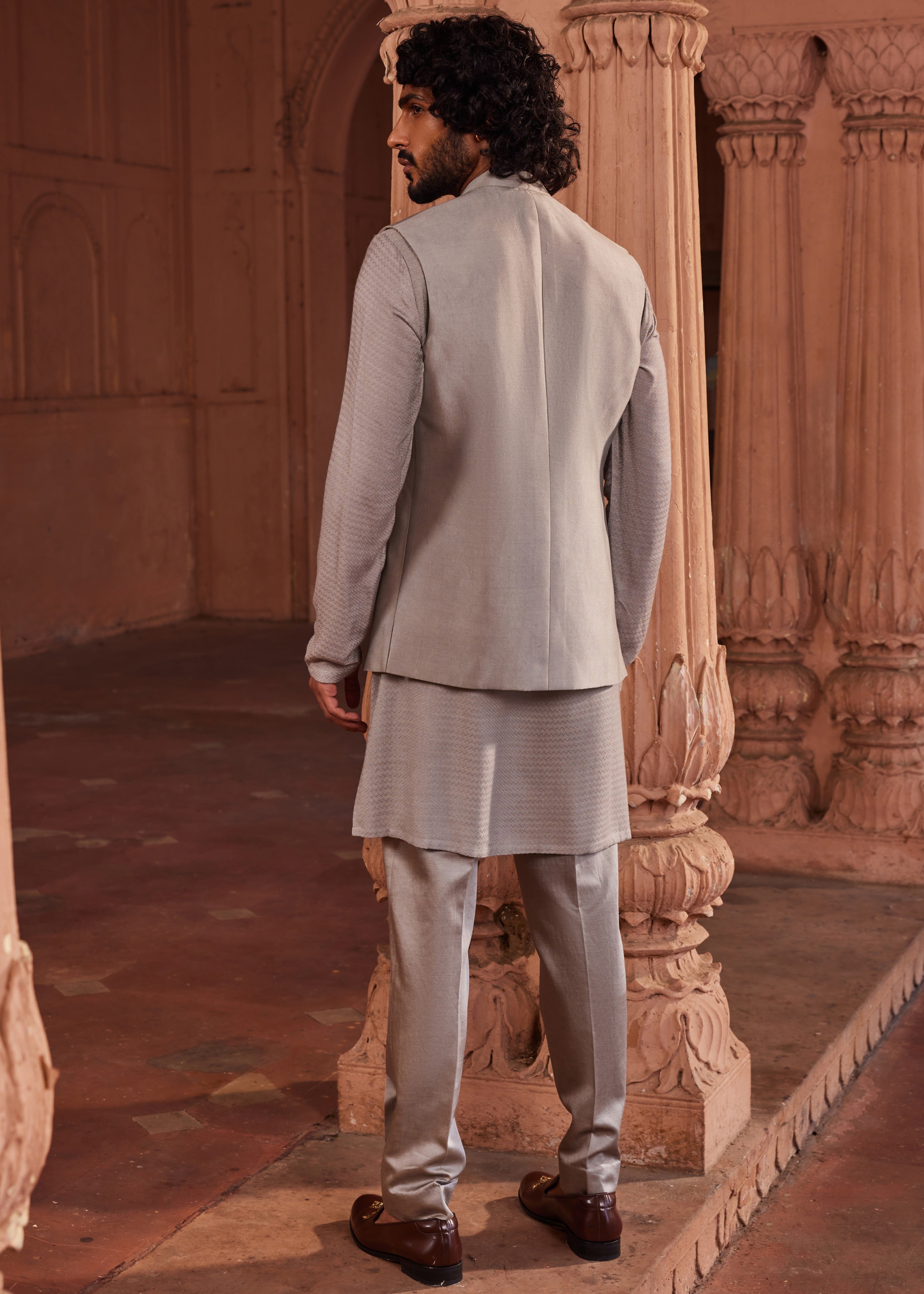 Dusty Olive Handpaint Nehru Jacket Set