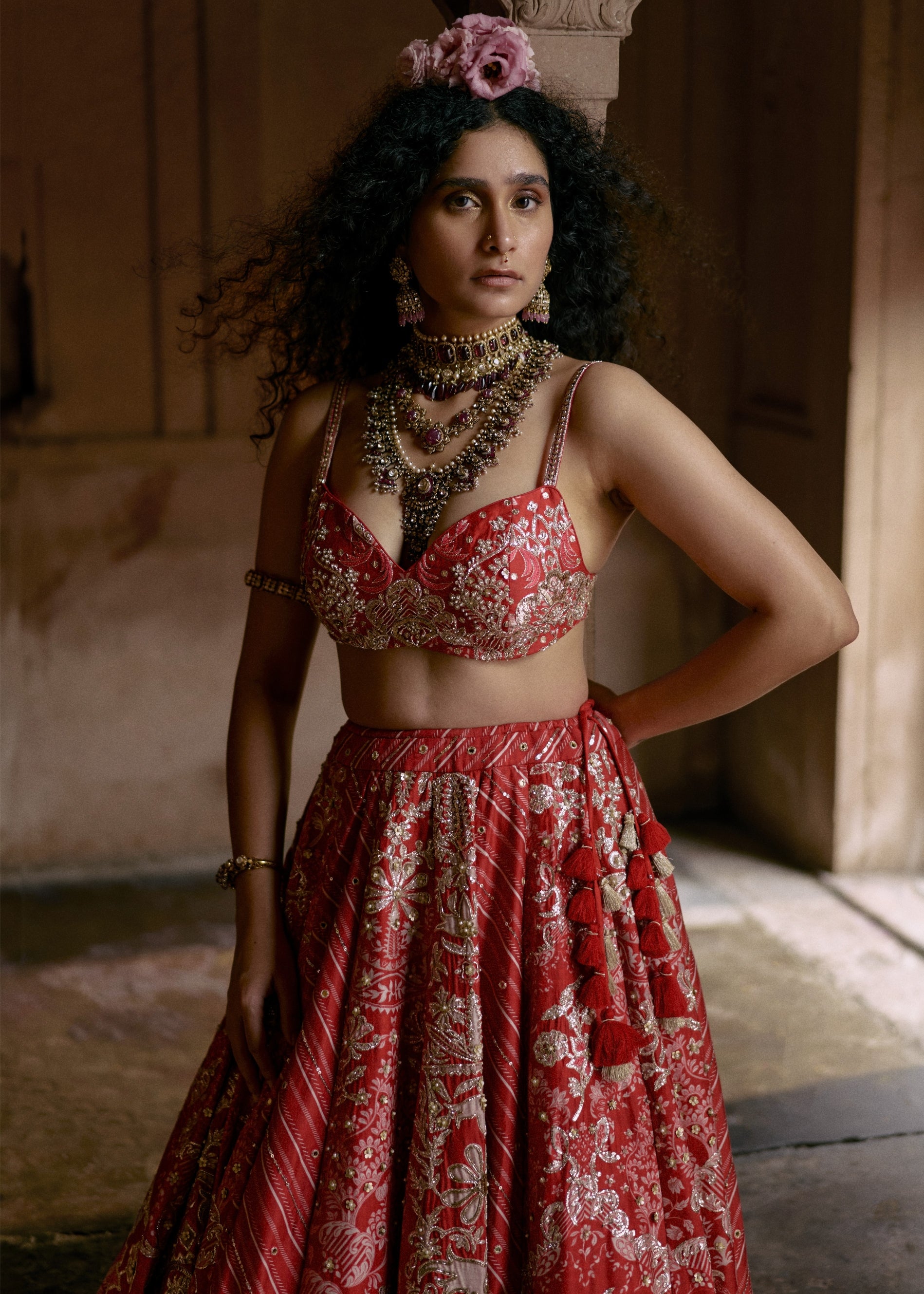 Red Mutli-Tone Lehenga Set