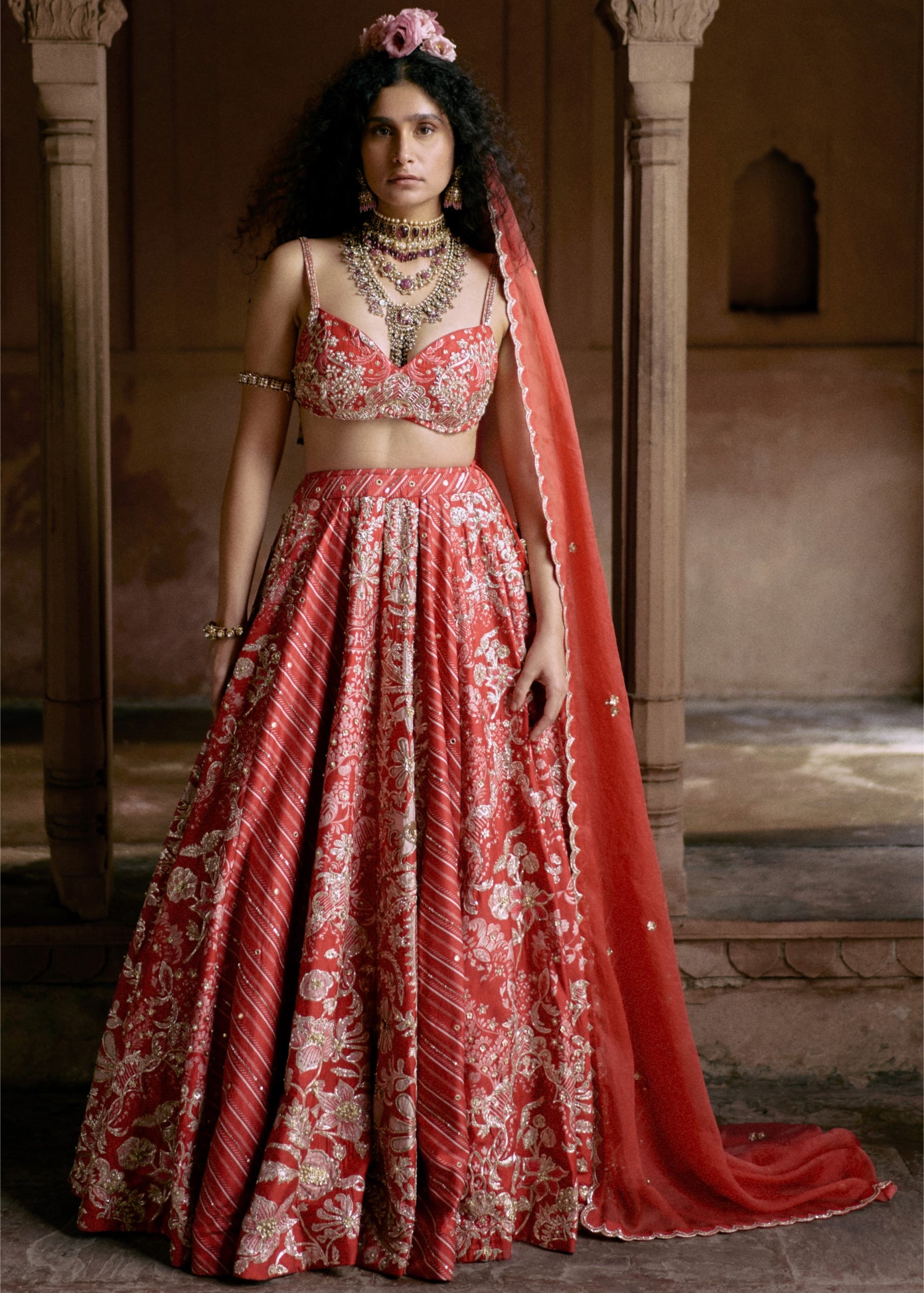 Red Mutli-Tone Lehenga Set