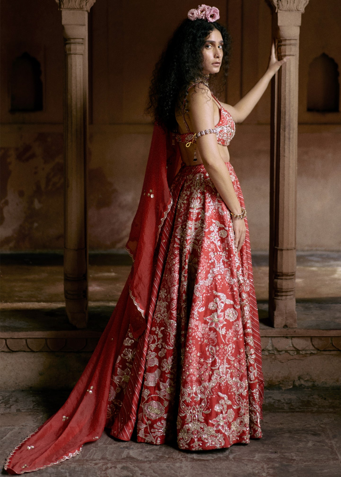 Red Mutli-Tone Lehenga Set