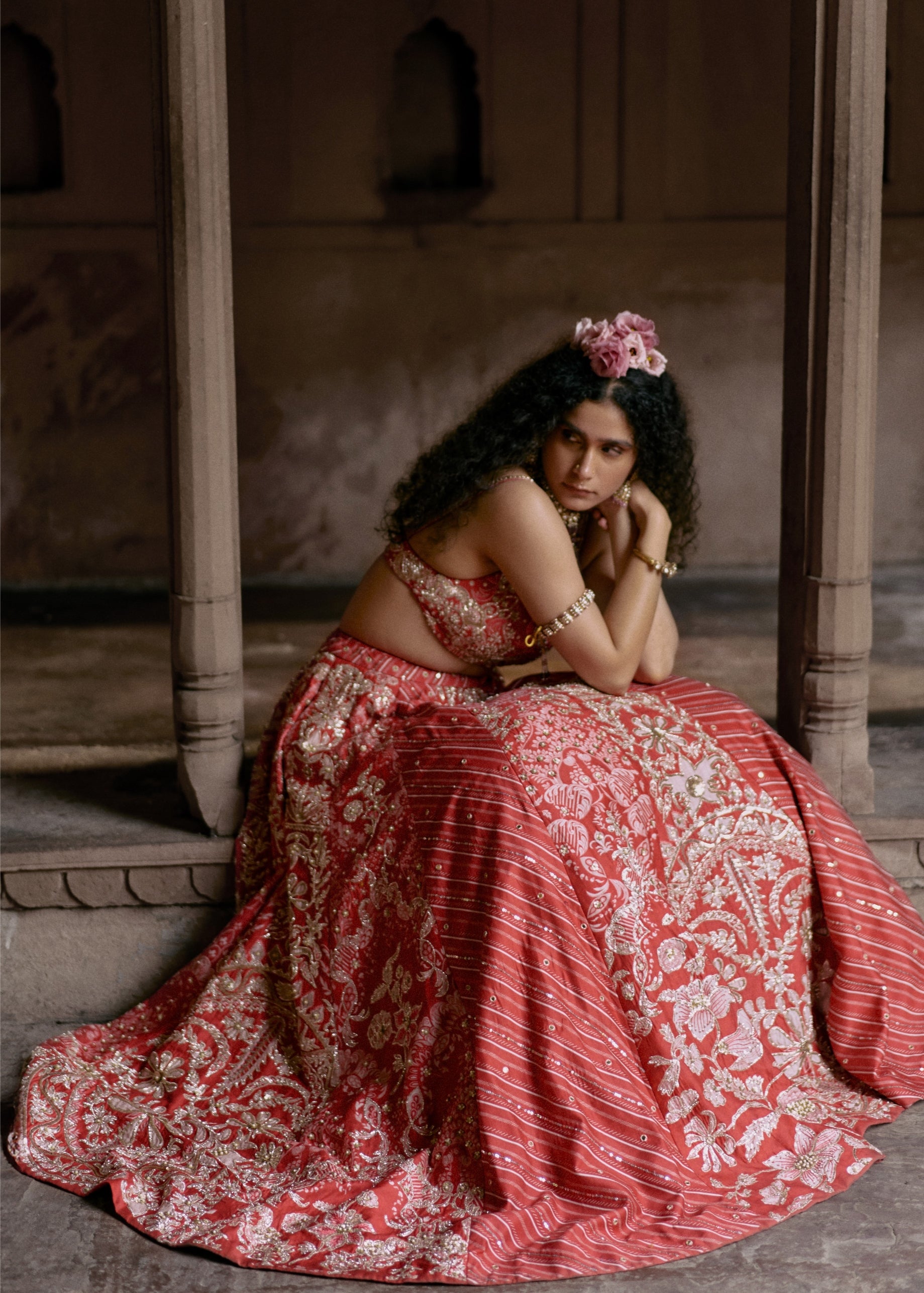 Red Mutli-Tone Lehenga Set