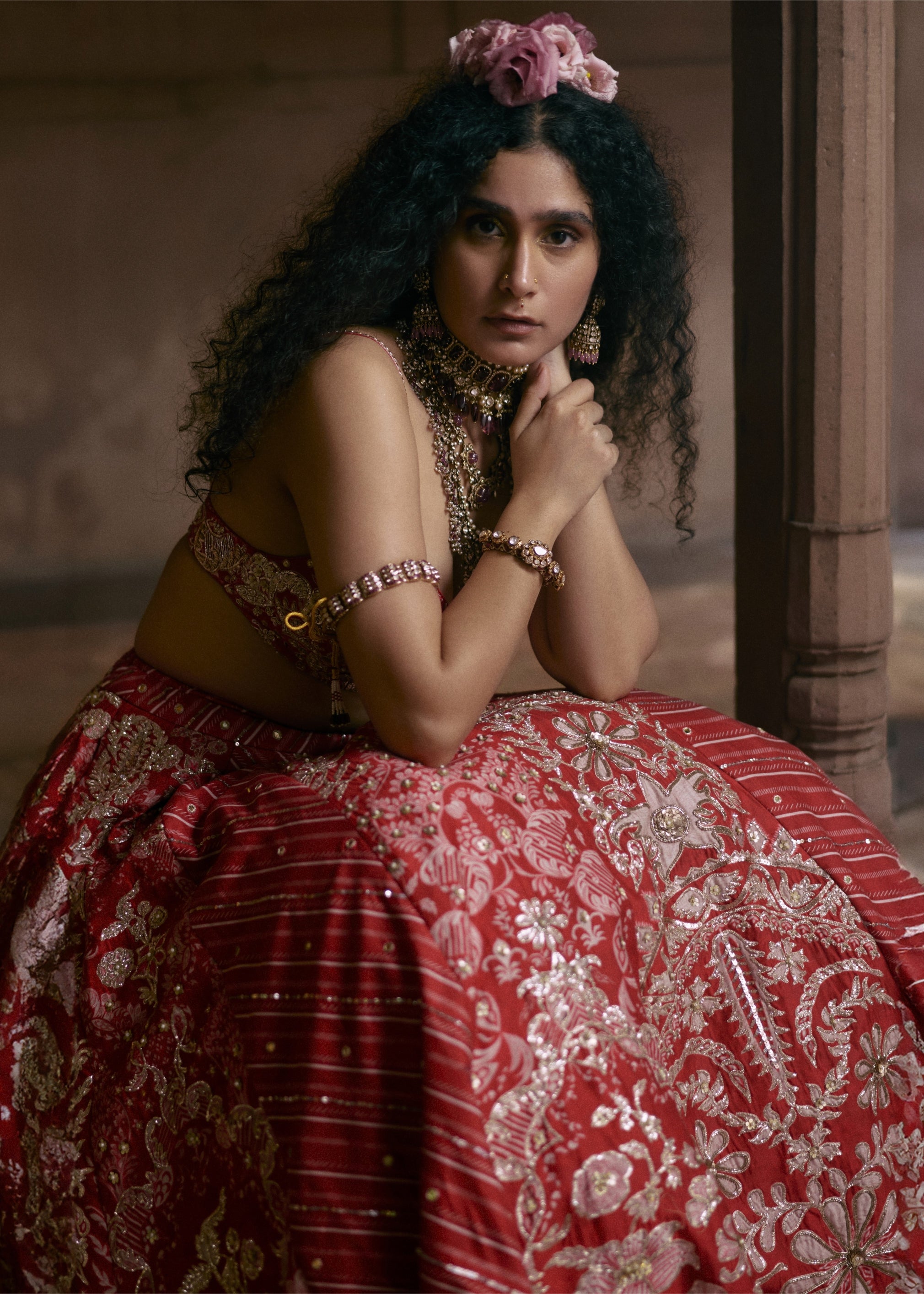 Red Mutli-Tone Lehenga Set
