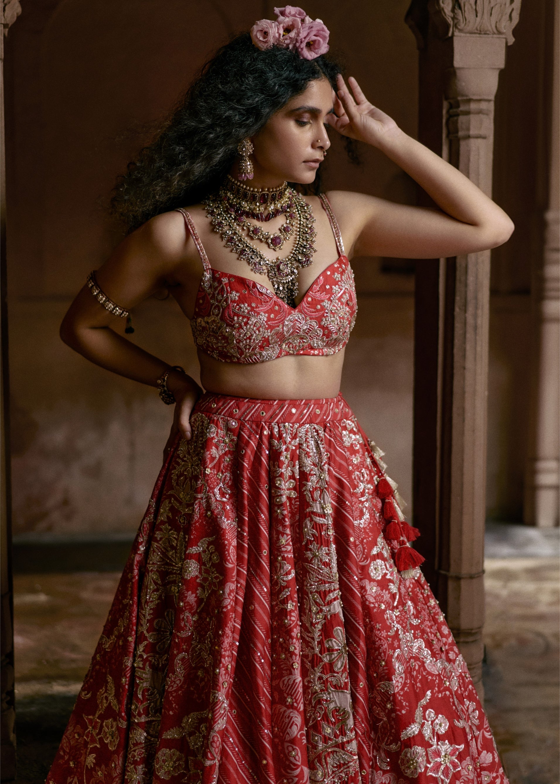 Red Mutli-Tone Lehenga Set