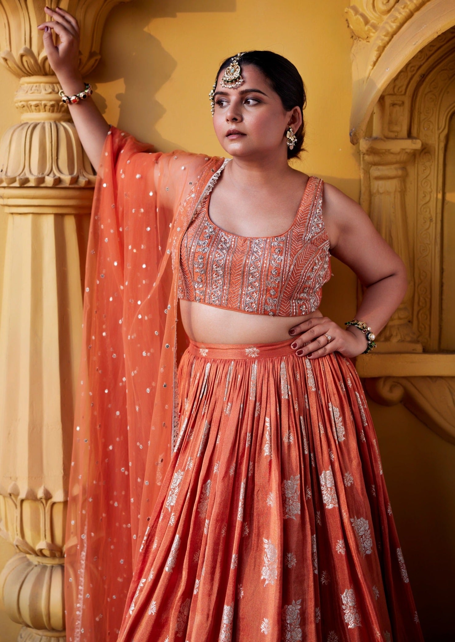 Rust Zest Jamewar Lehenga