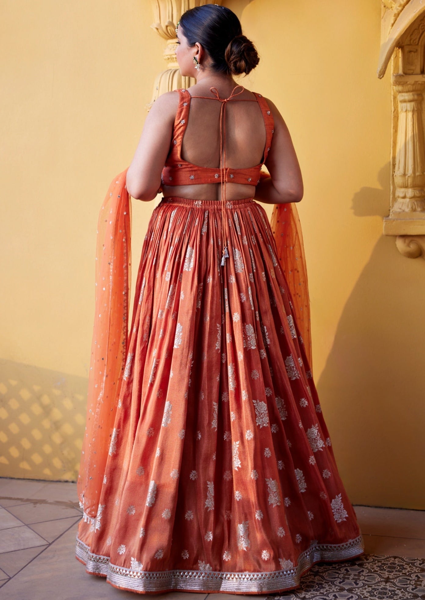 Rust Zest Jamewar Lehenga
