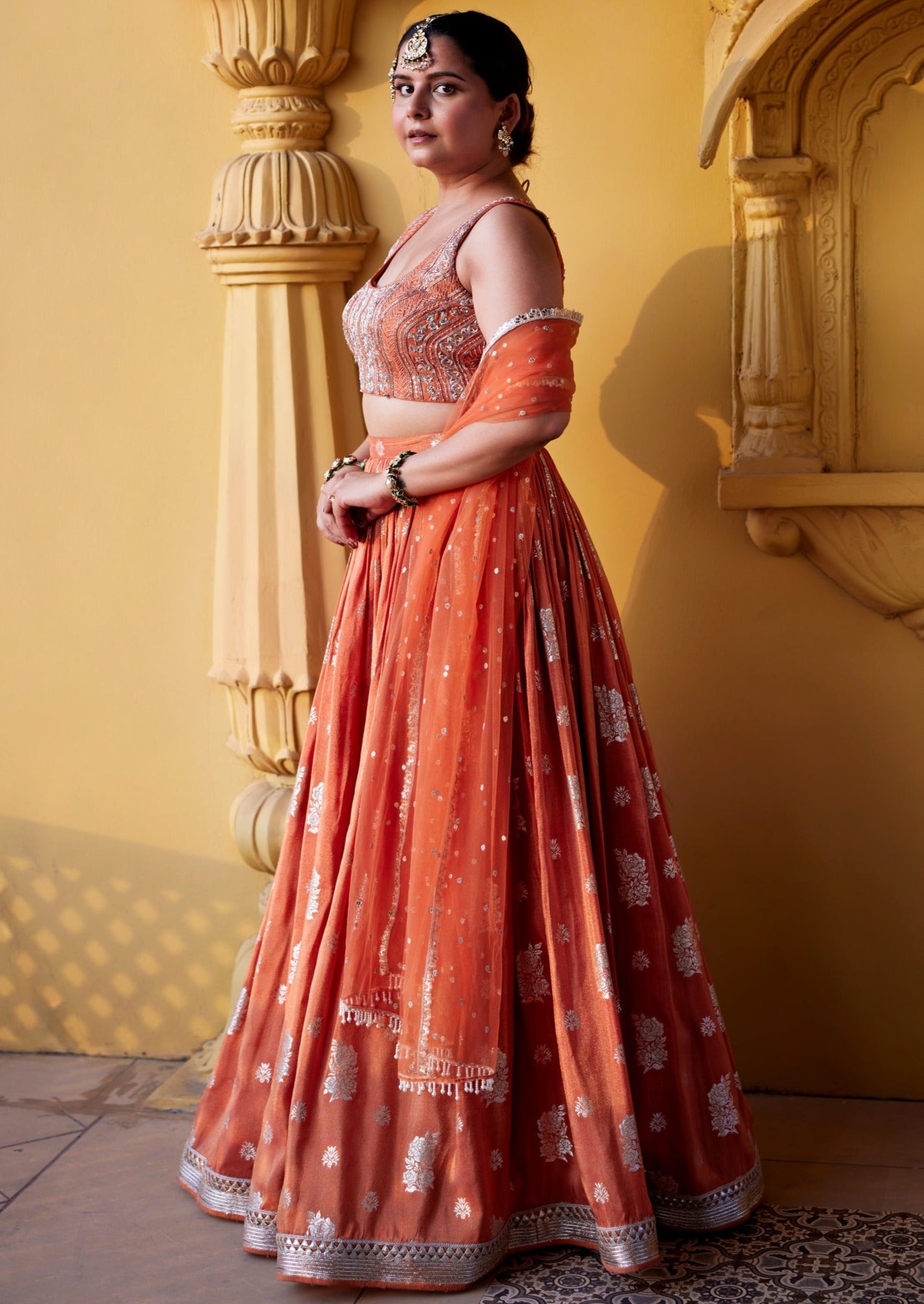 Rust Zest Jamewar Lehenga