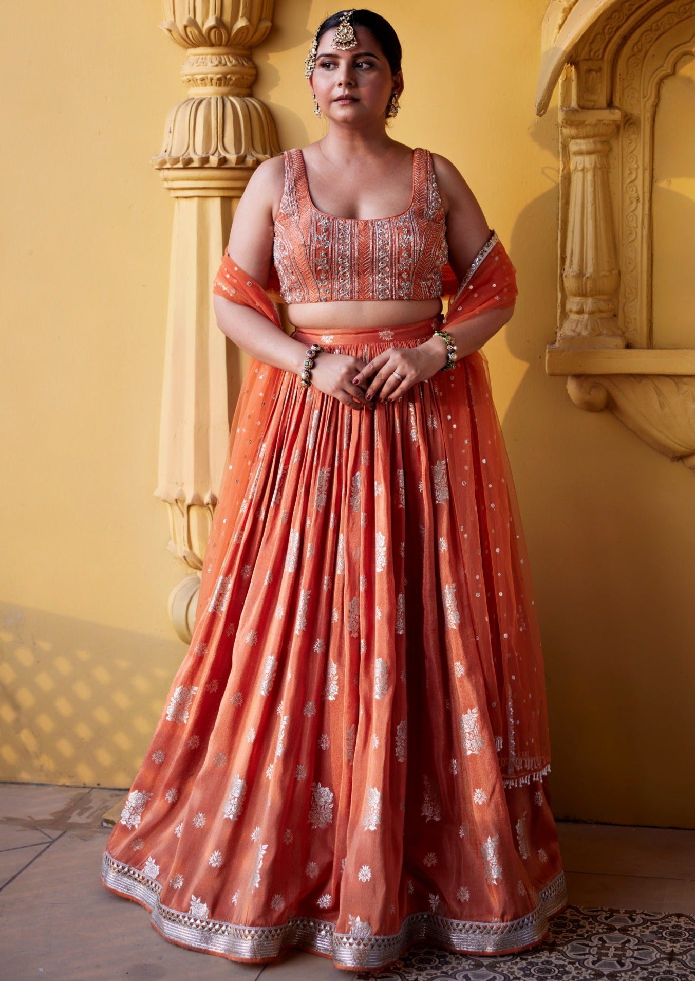 Rust Zest Jamewar Lehenga