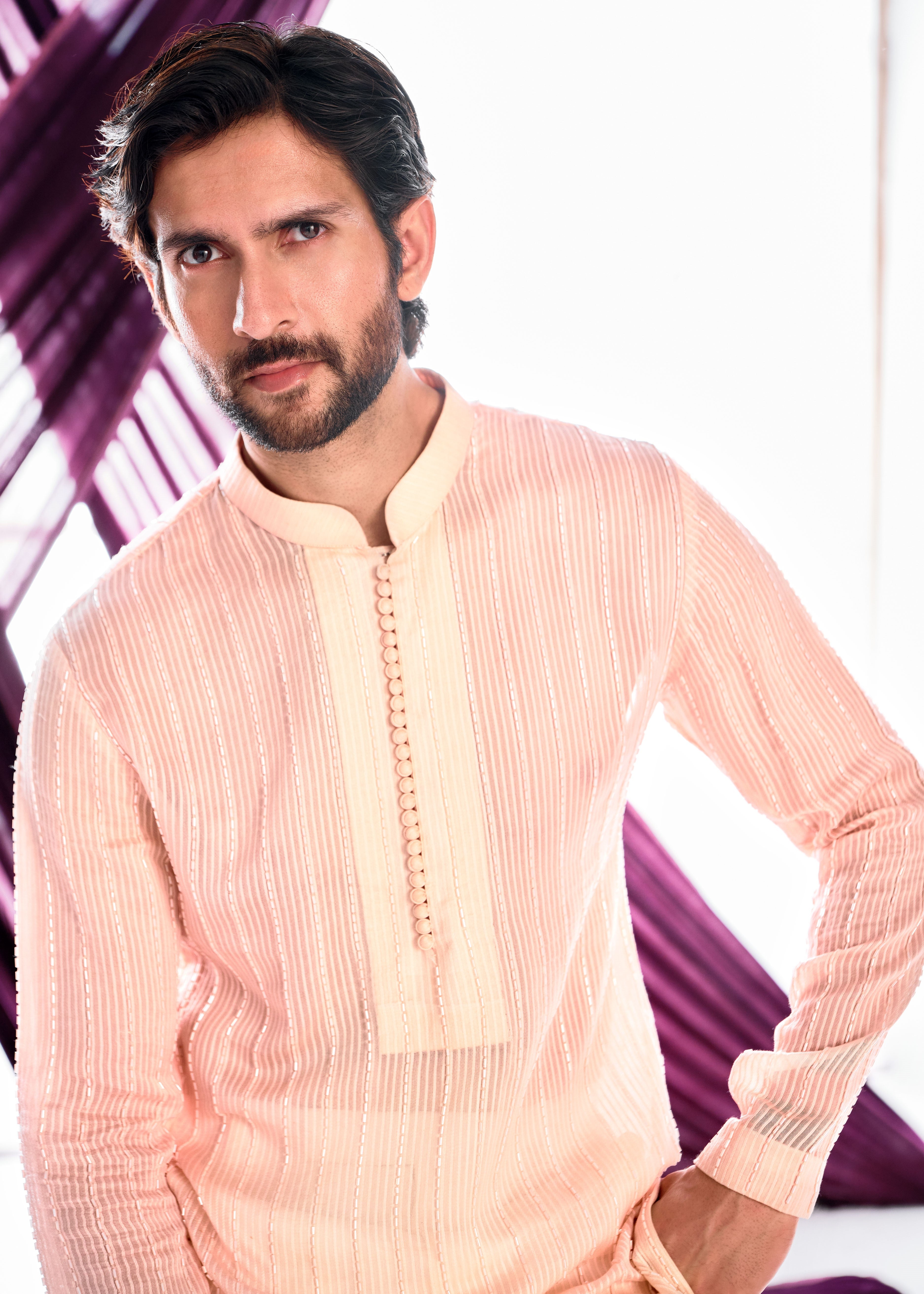 Peach Organza Kurta