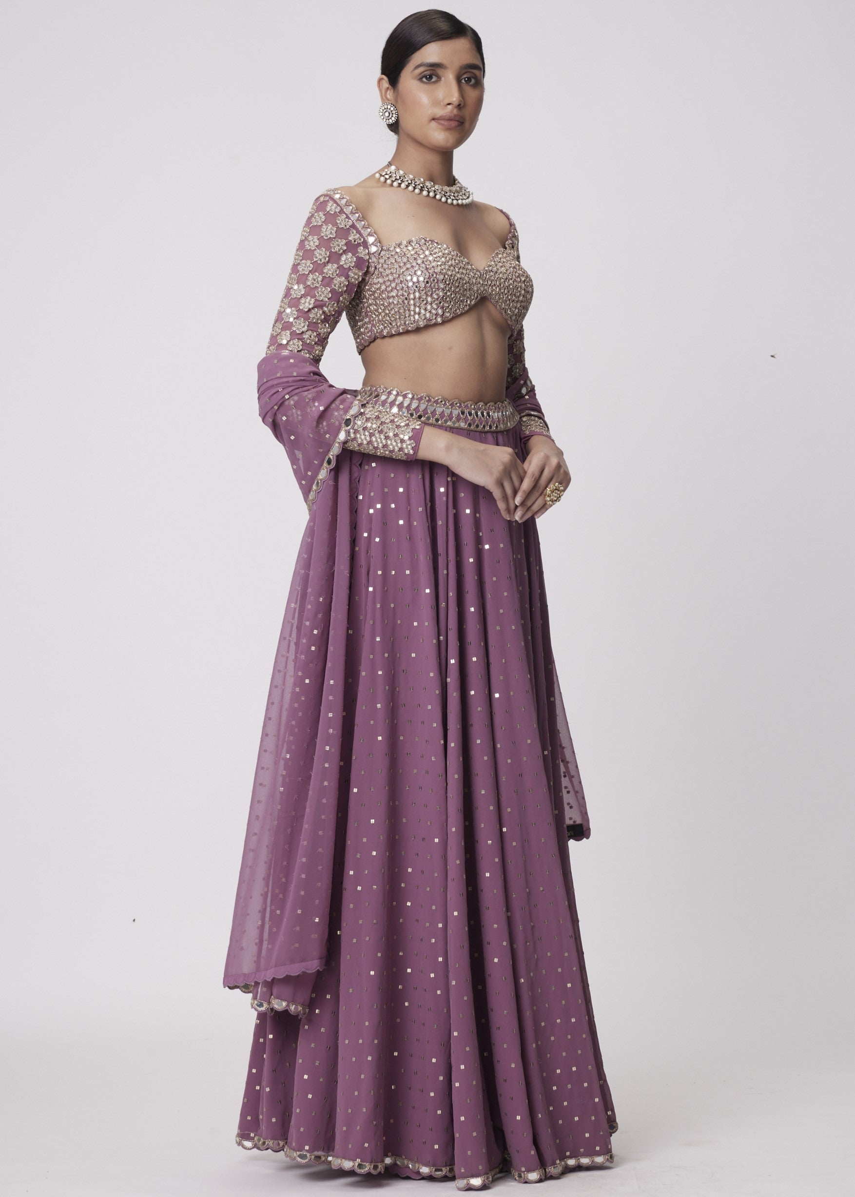 Mud Mauve Mirror Embroidered Lehenga Pants Set