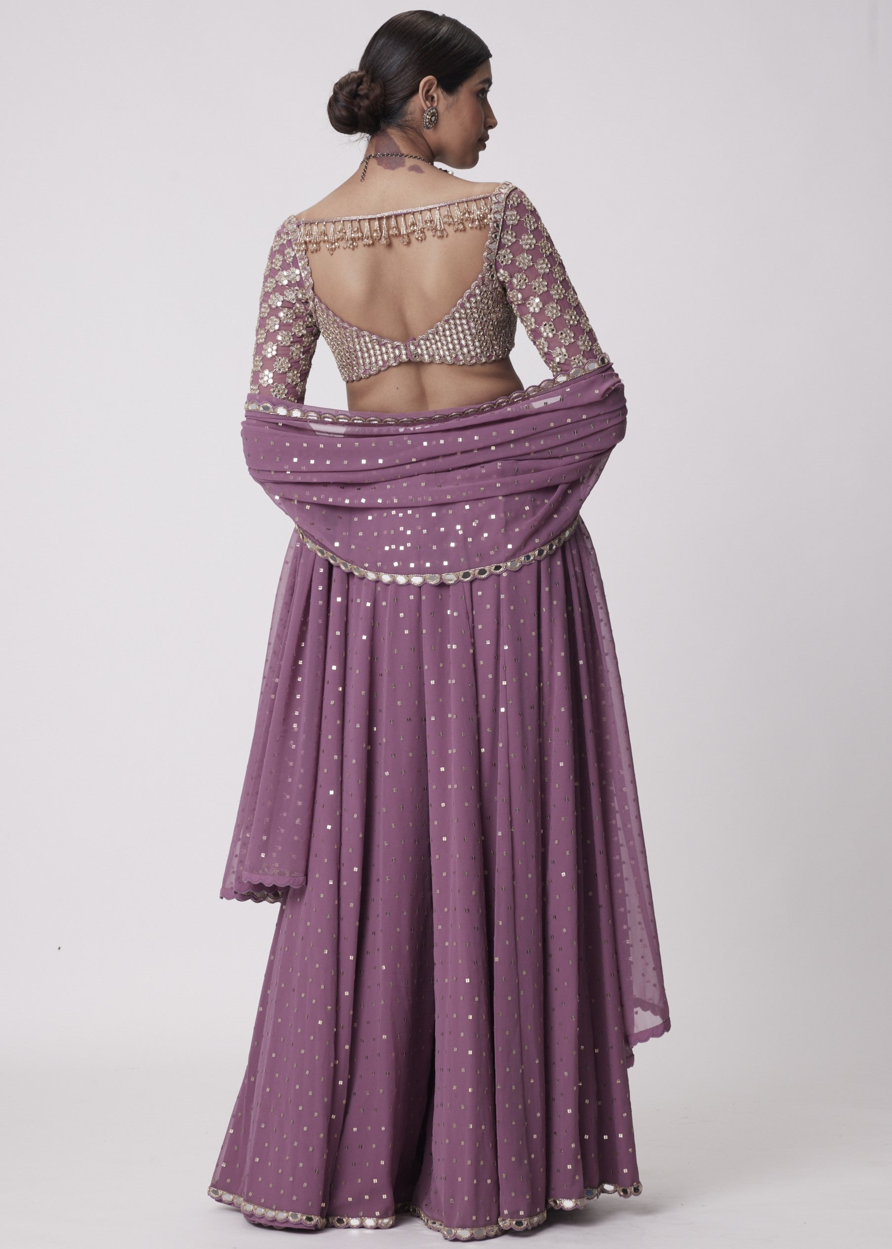 Mud Mauve Mirror Embroidered Lehenga Pants Set