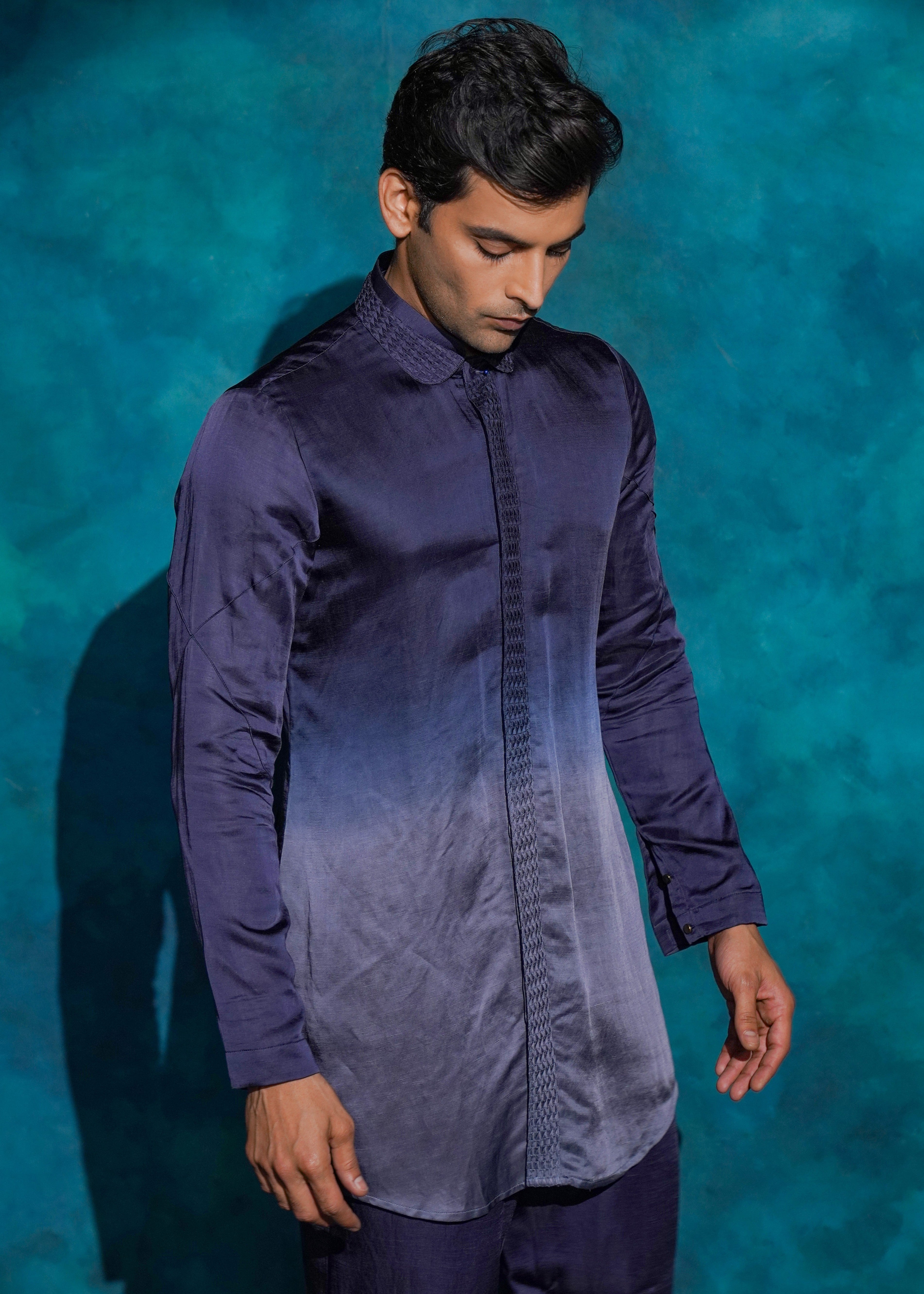 Oceanic Purple Ombre Short Kurta Set