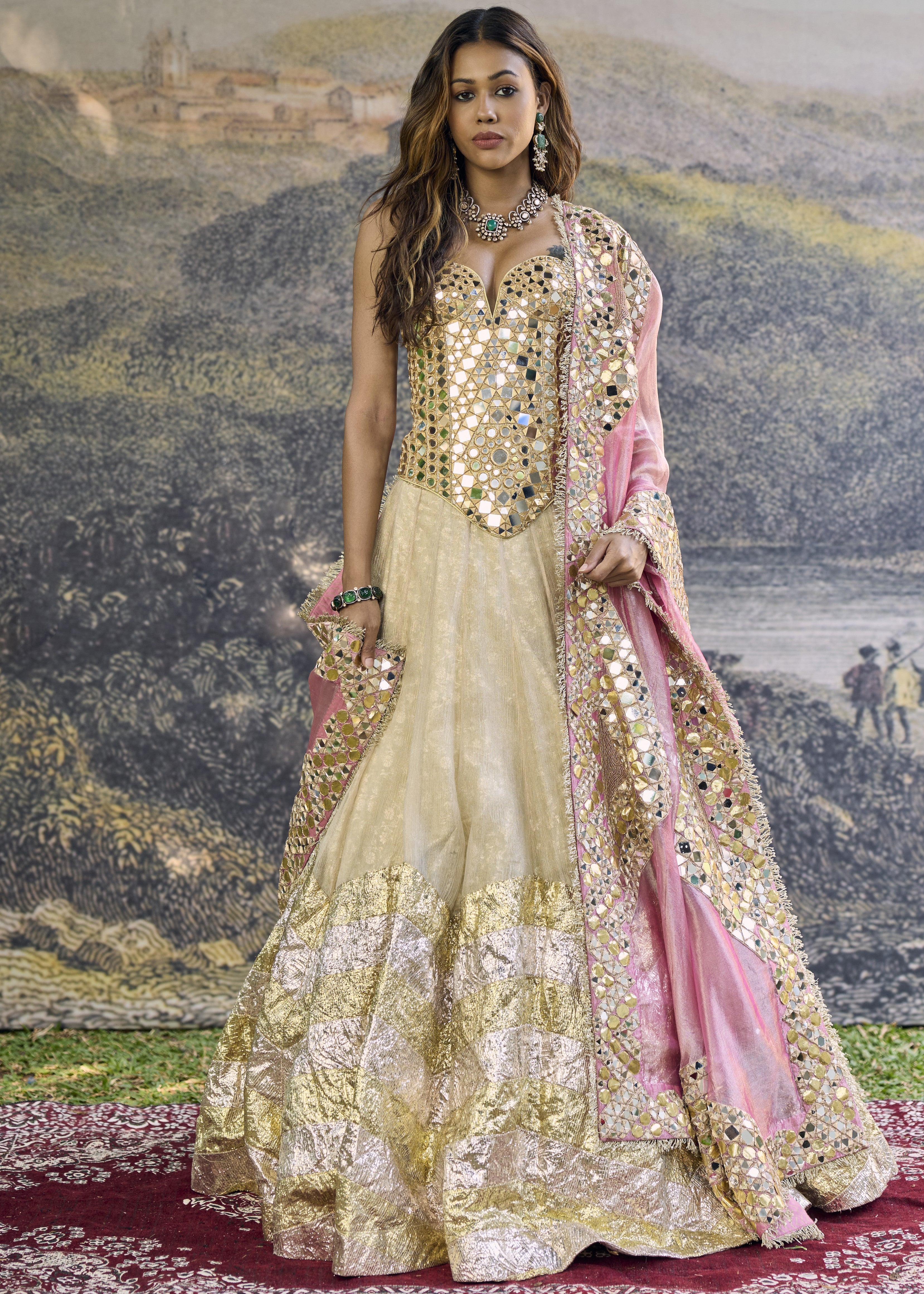 Sunehri Roshan Mirror Lehenga Set