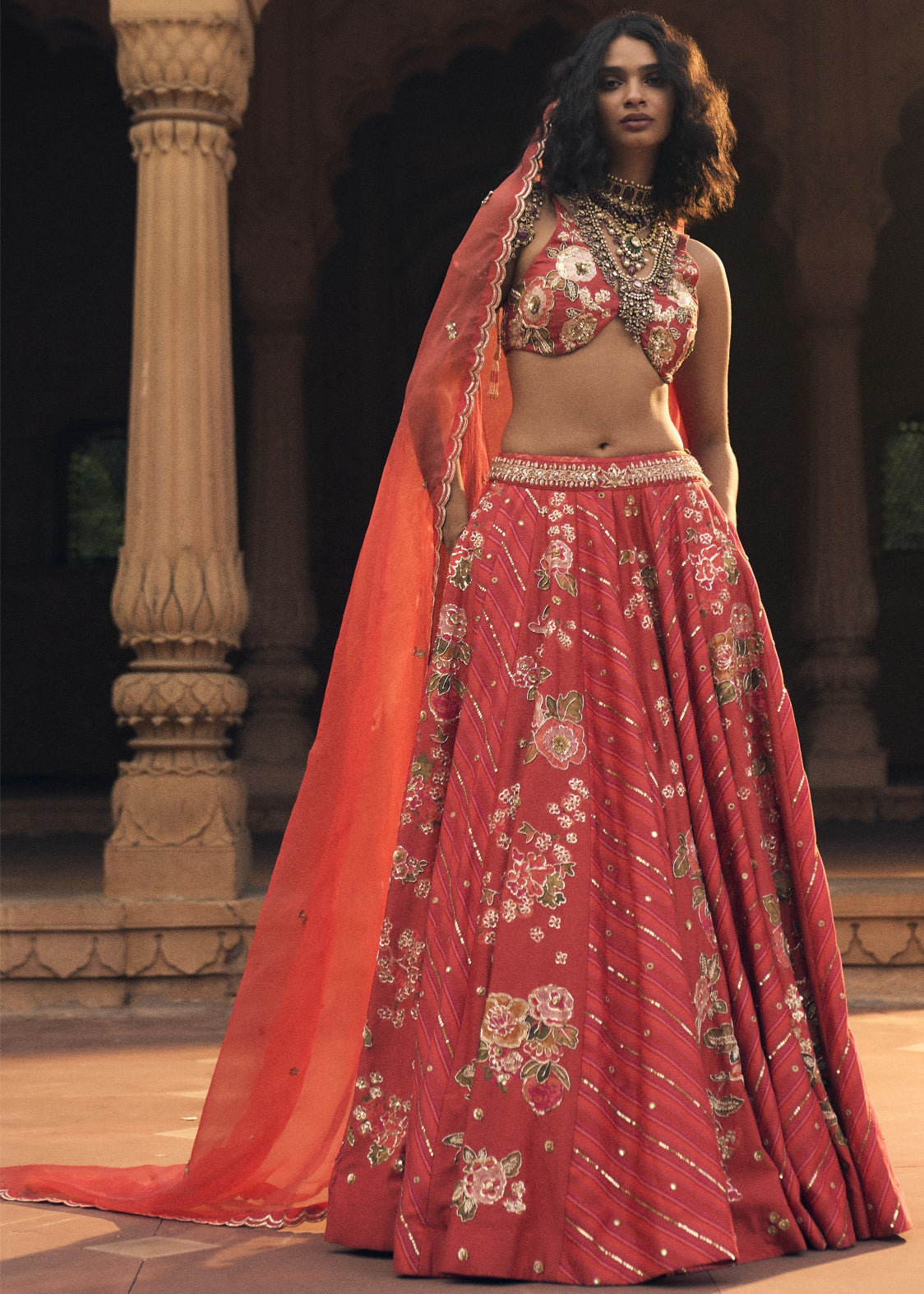 Crimson Floral Lehenga Set