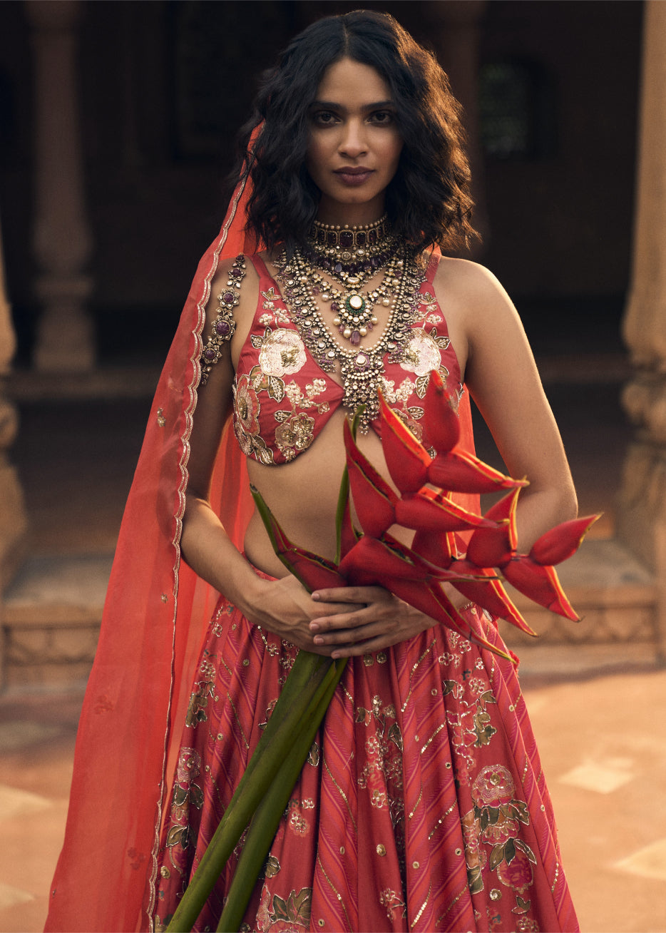Crimson Floral Lehenga Set