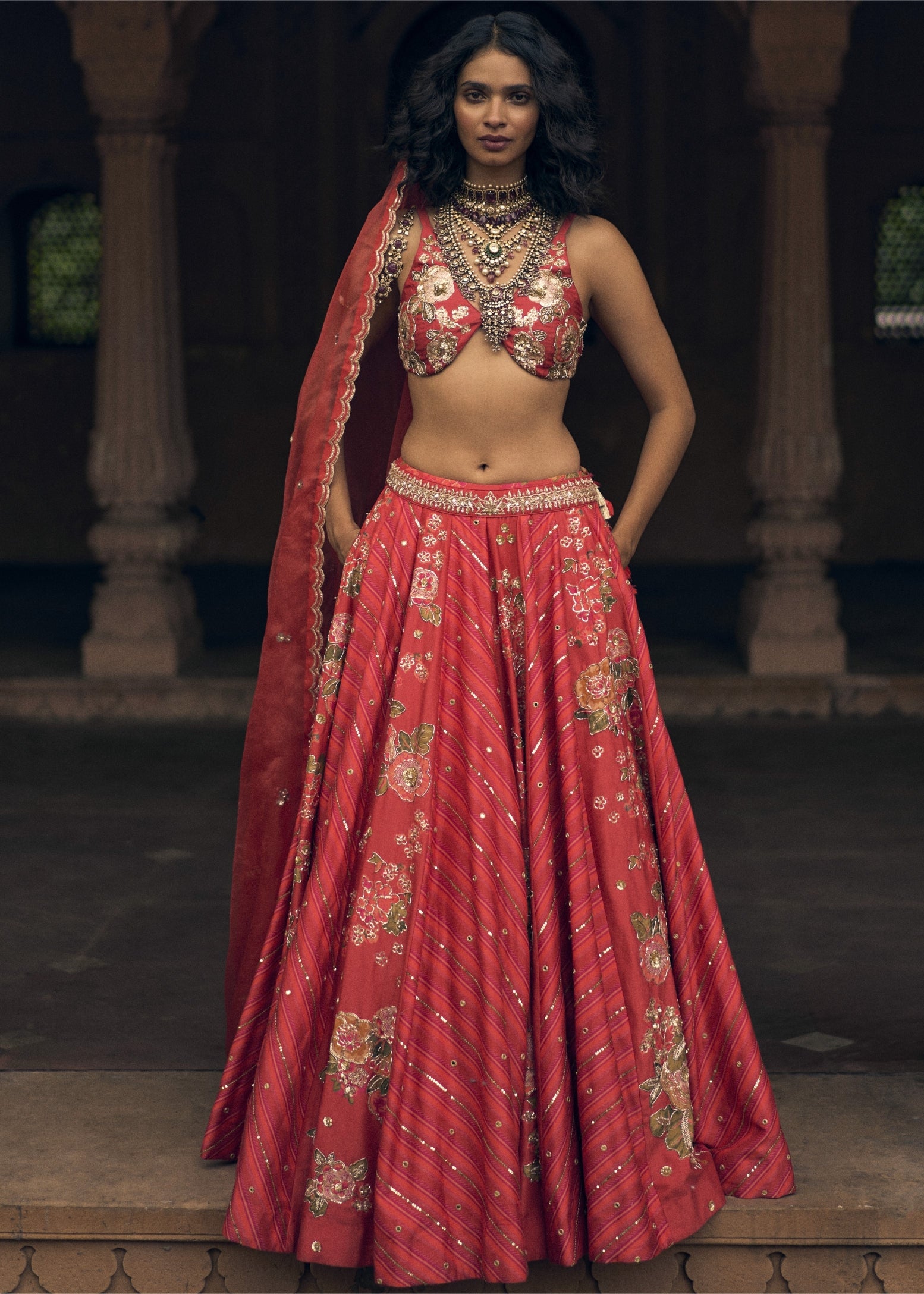 Crimson Floral Lehenga Set