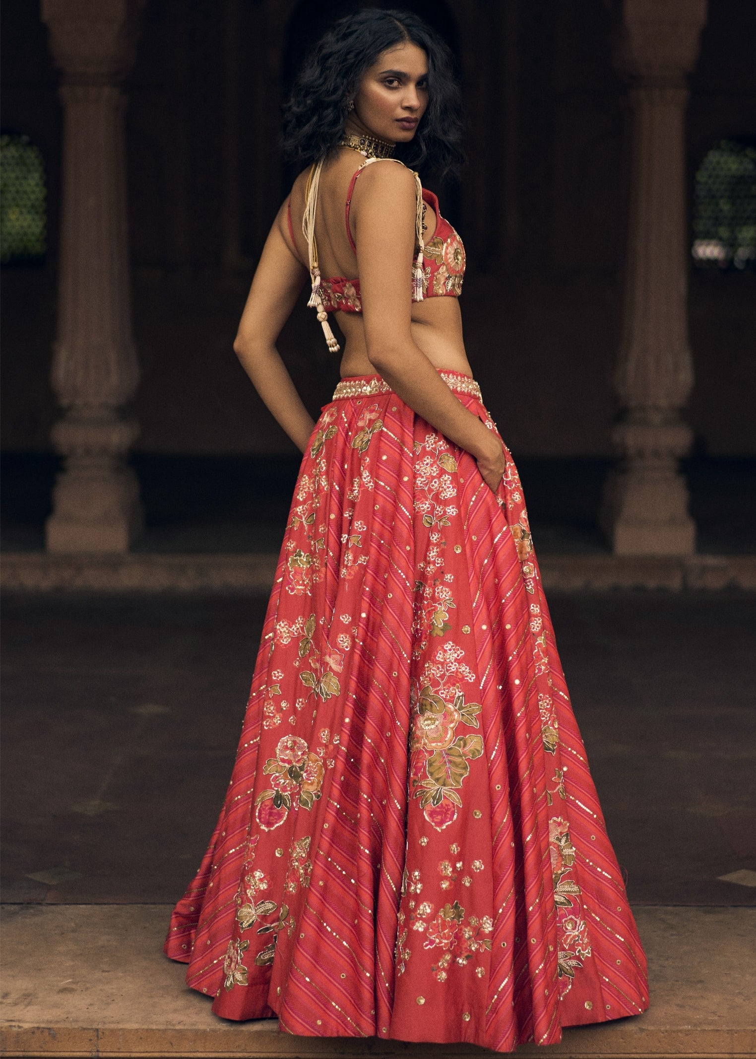 Crimson Floral Lehenga Set