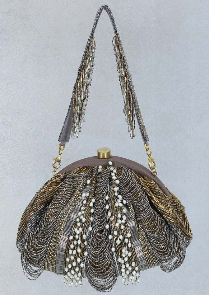 Ruche Soft Pouch Antique Gold Antique Silver Clutch