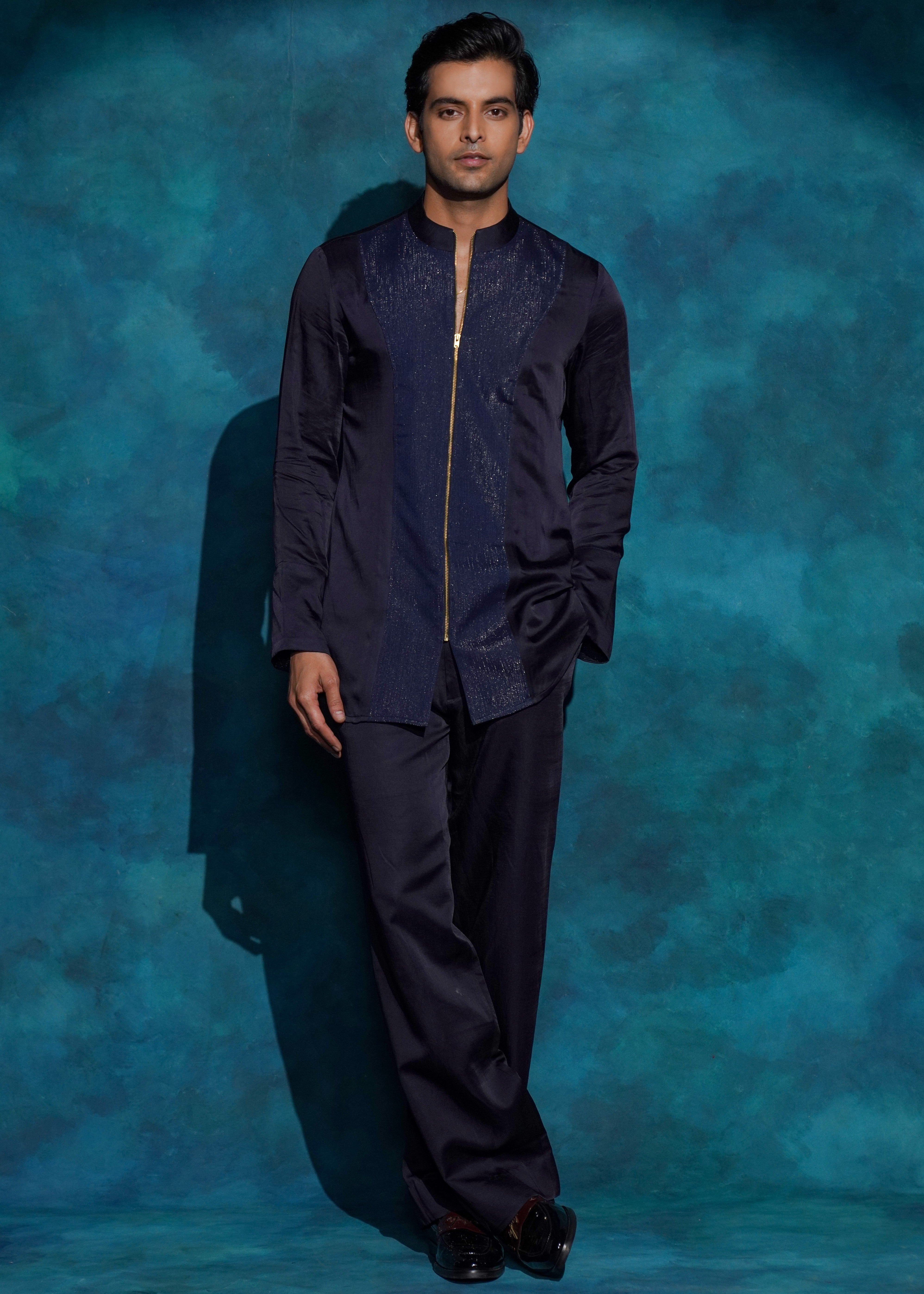 Midnight Blue Zipper Shirt Set