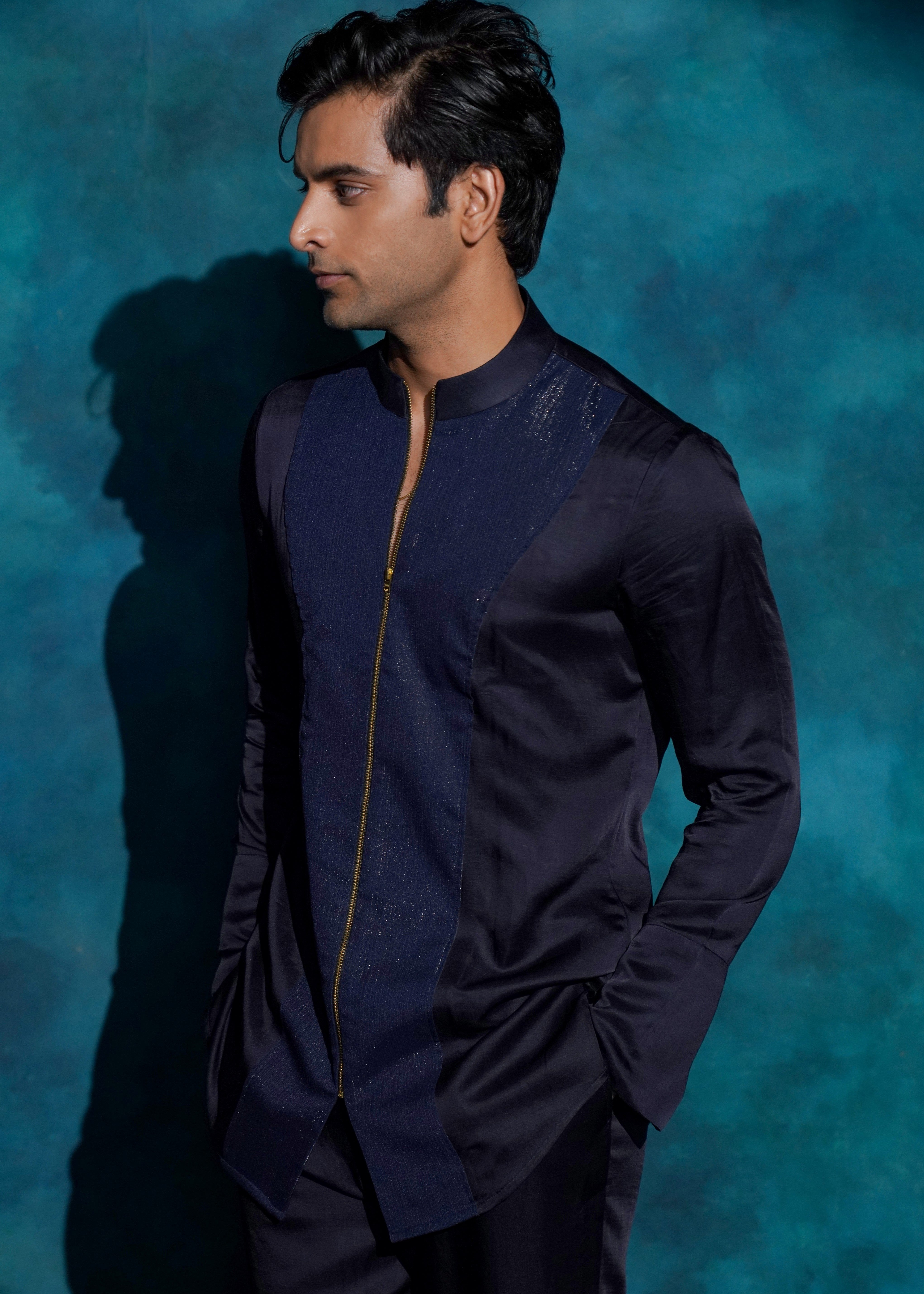 Midnight Blue Zipper Shirt Set