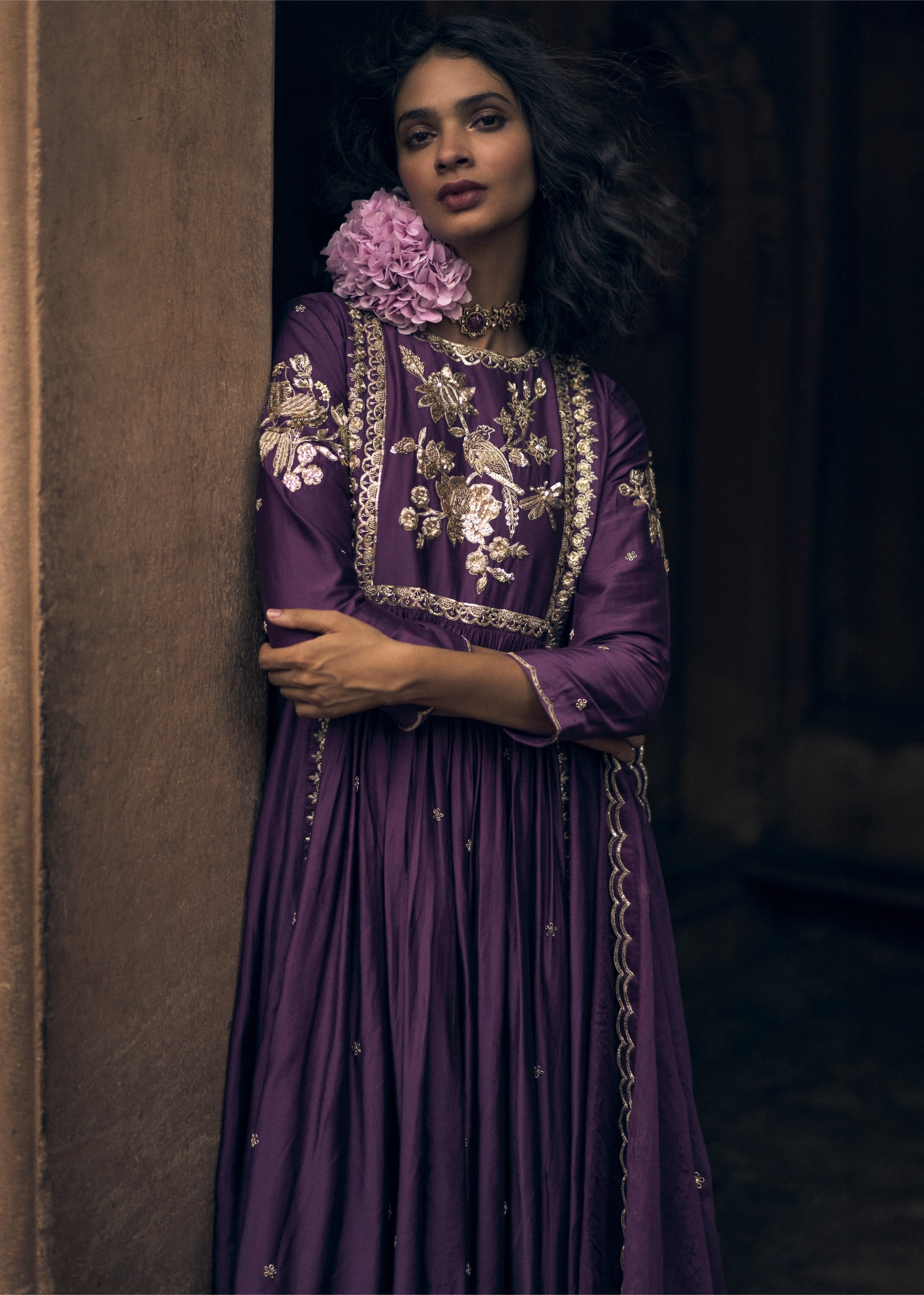 Plum Anarkali Set