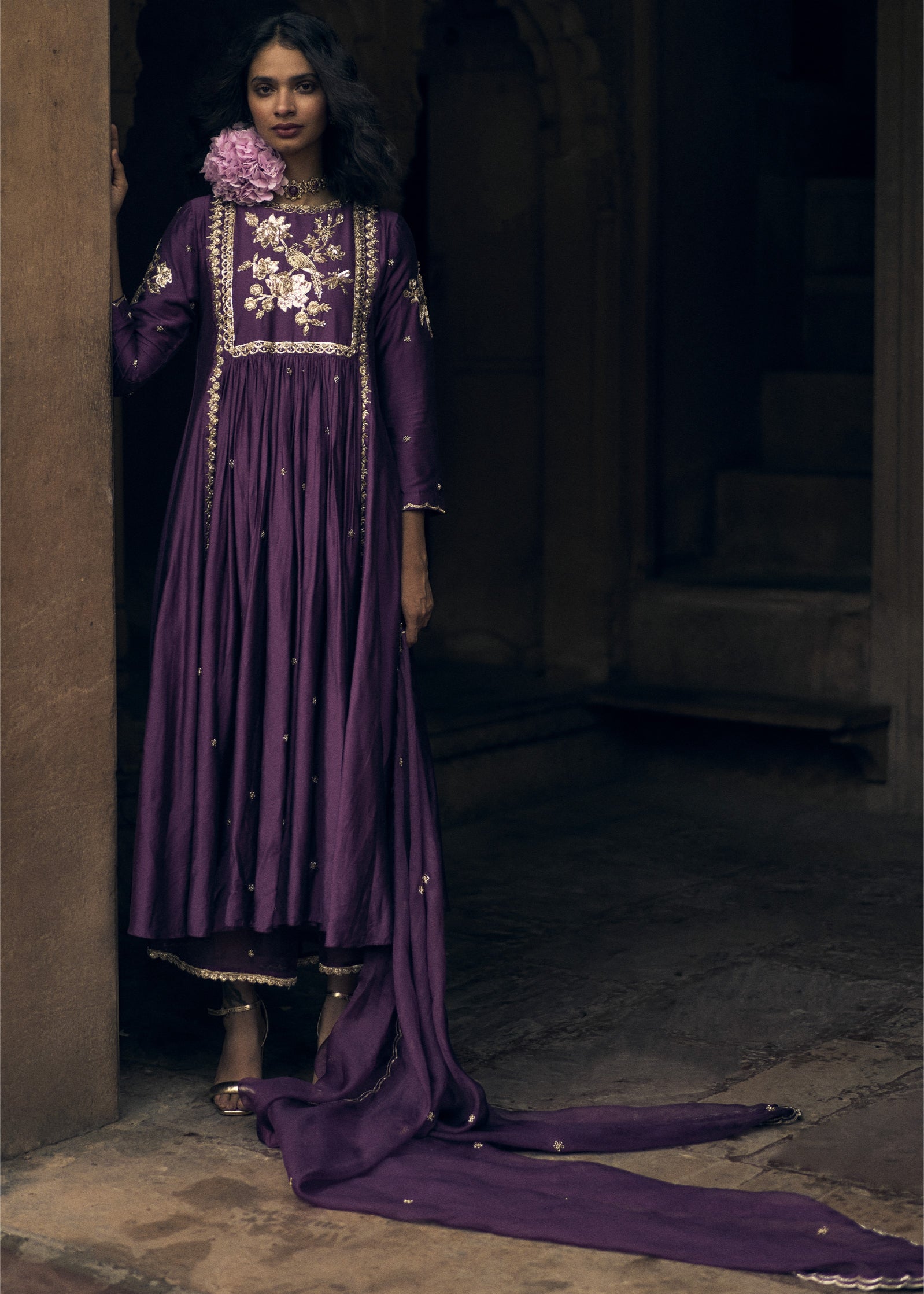 Plum Anarkali Set