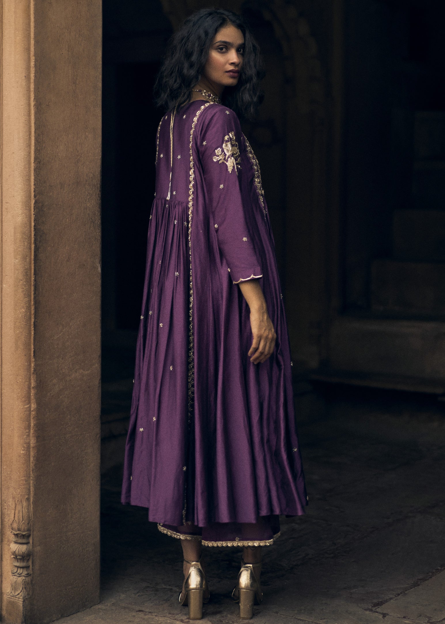 Plum Anarkali Set