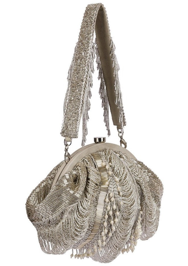 Ruche Soft Pouch Lustrous Silver Clutch