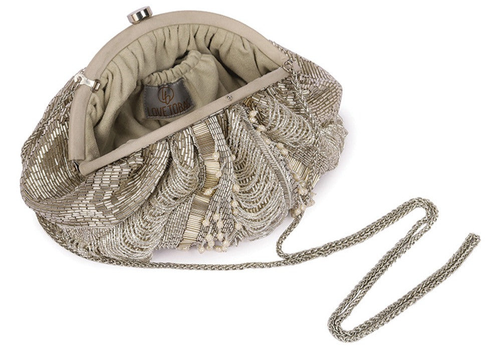 Ruche Soft Pouch Lustrous Silver Clutch