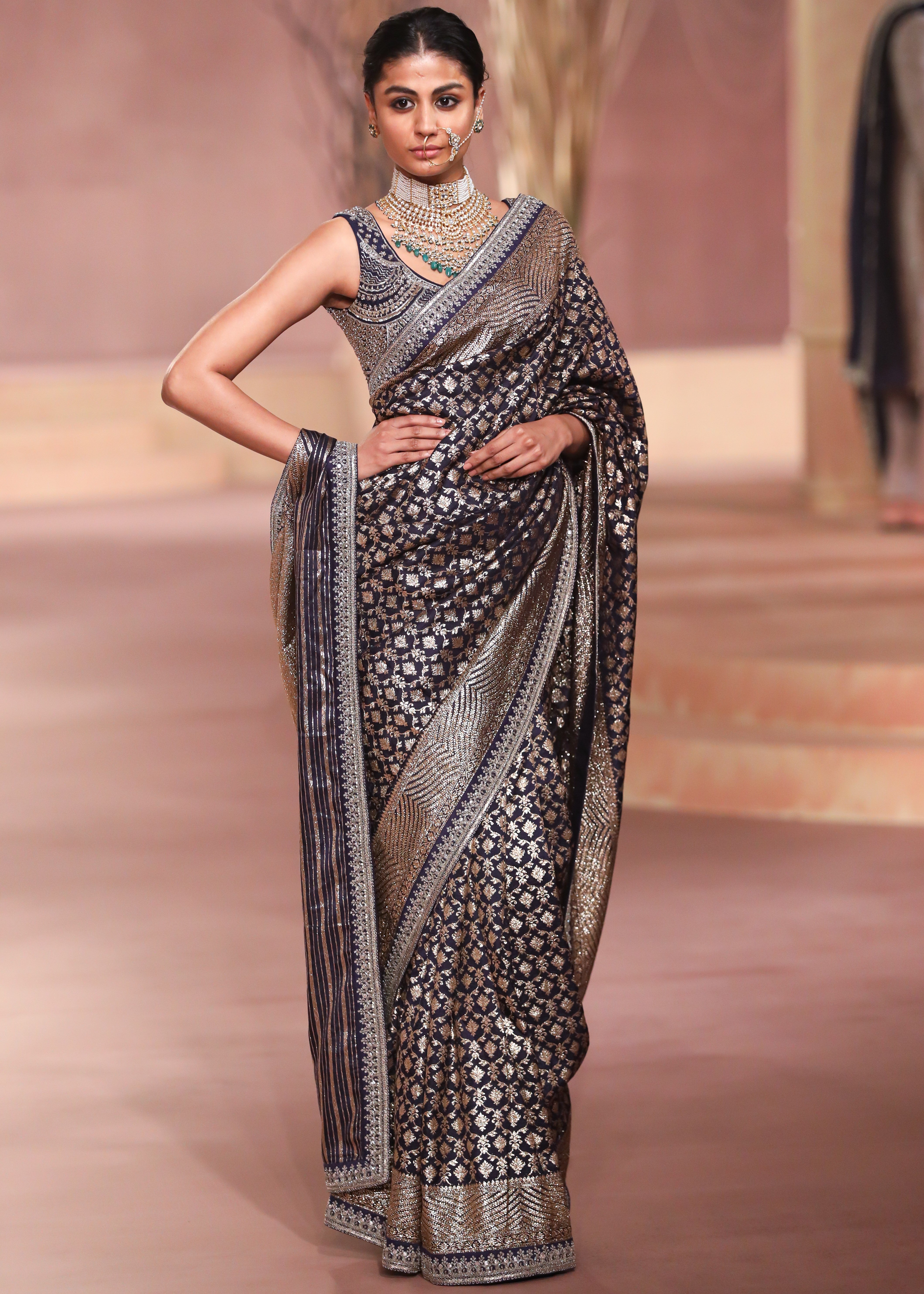 Purple Banarasi Sari Set