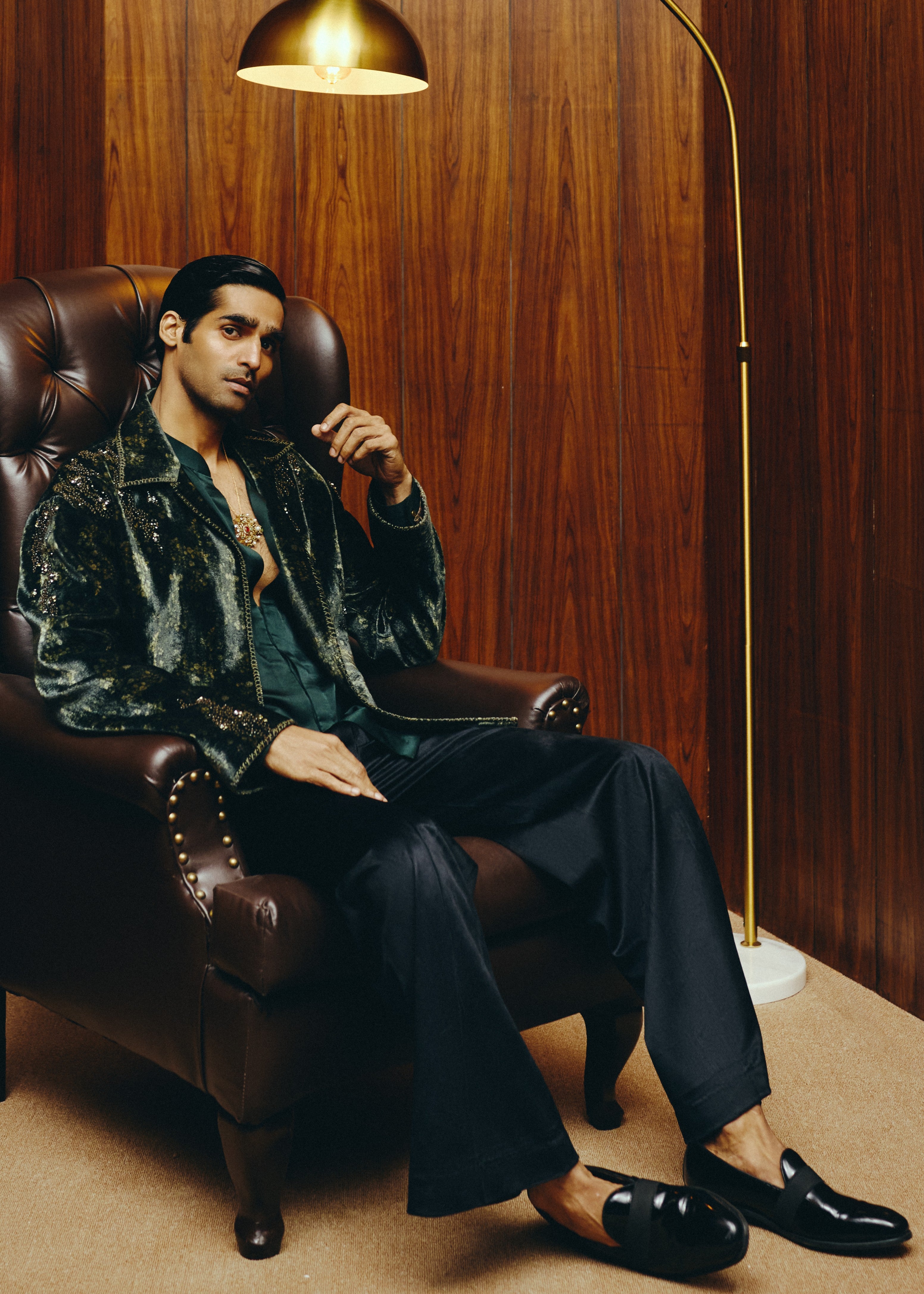 Viridian Dusk Open Jacket, Shirt And Trouser Set