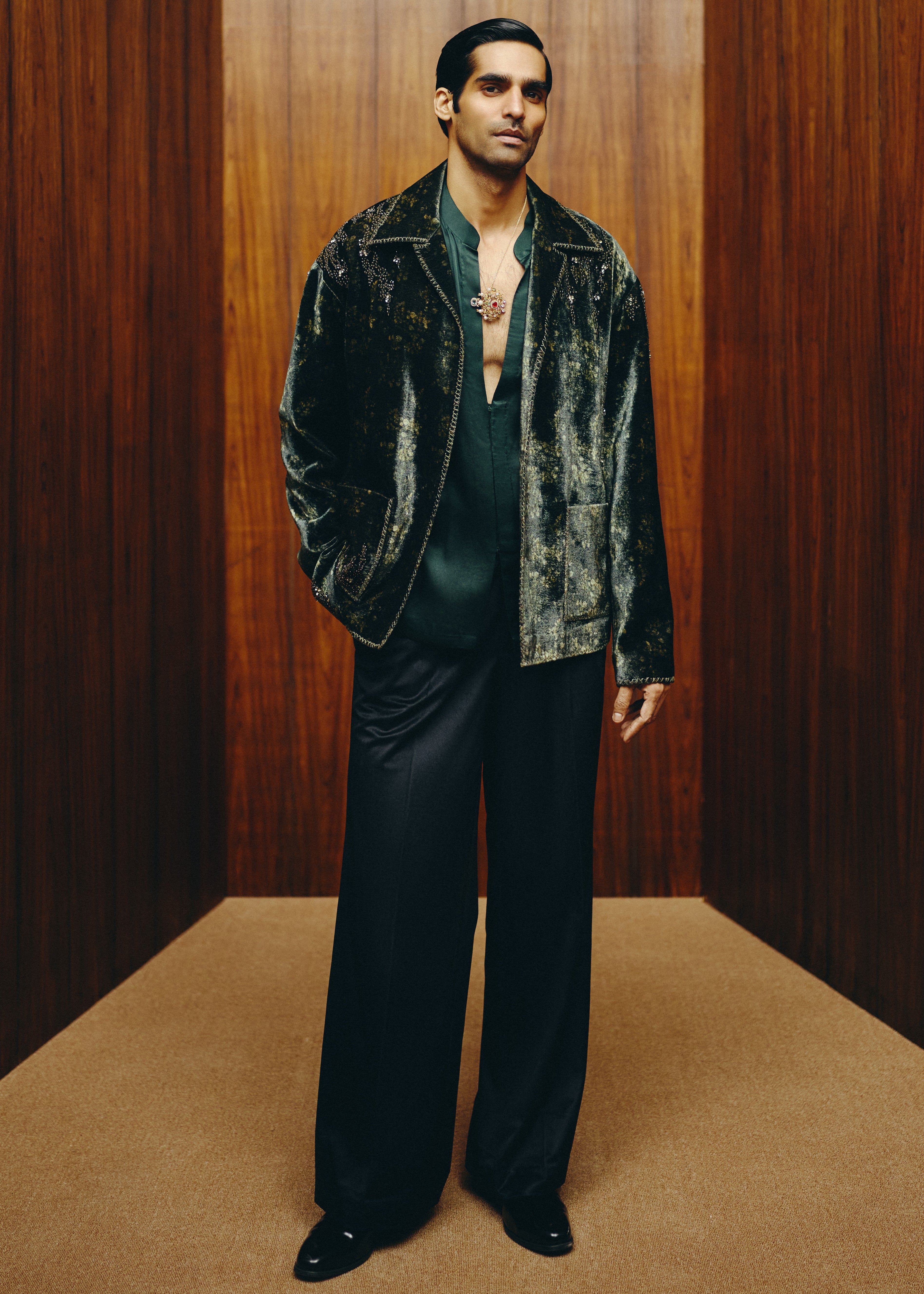 Viridian Dusk Open Jacket, Shirt And Trouser Set