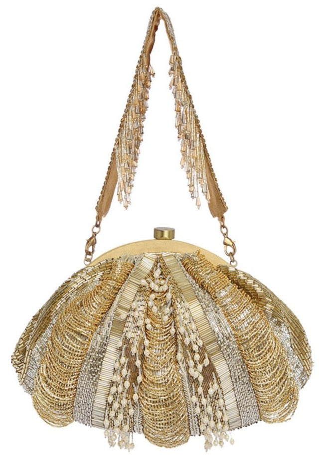 Ruche Soft Pouch Peerless Gold Lustrous Silver Clutch