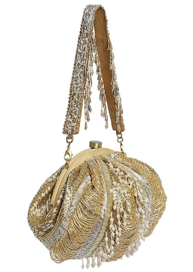 Ruche Soft Pouch Peerless Gold Lustrous Silver Clutch