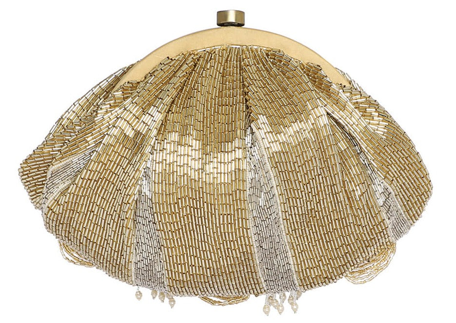 Ruche Soft Pouch Peerless Gold Lustrous Silver Clutch