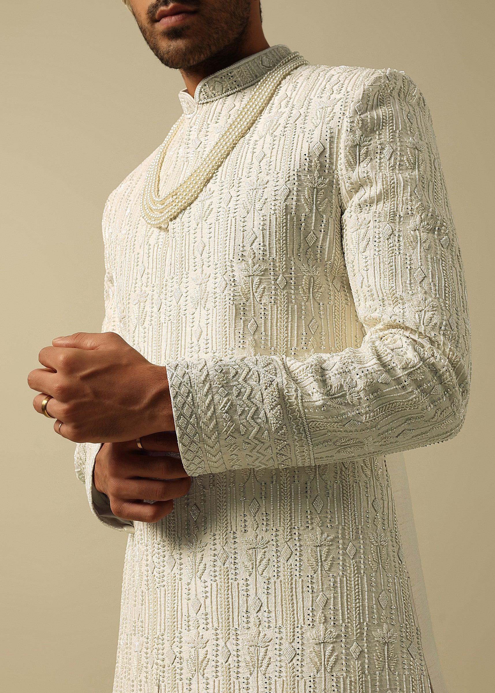 White Sherwani With Exquisite Heavy Embroidery