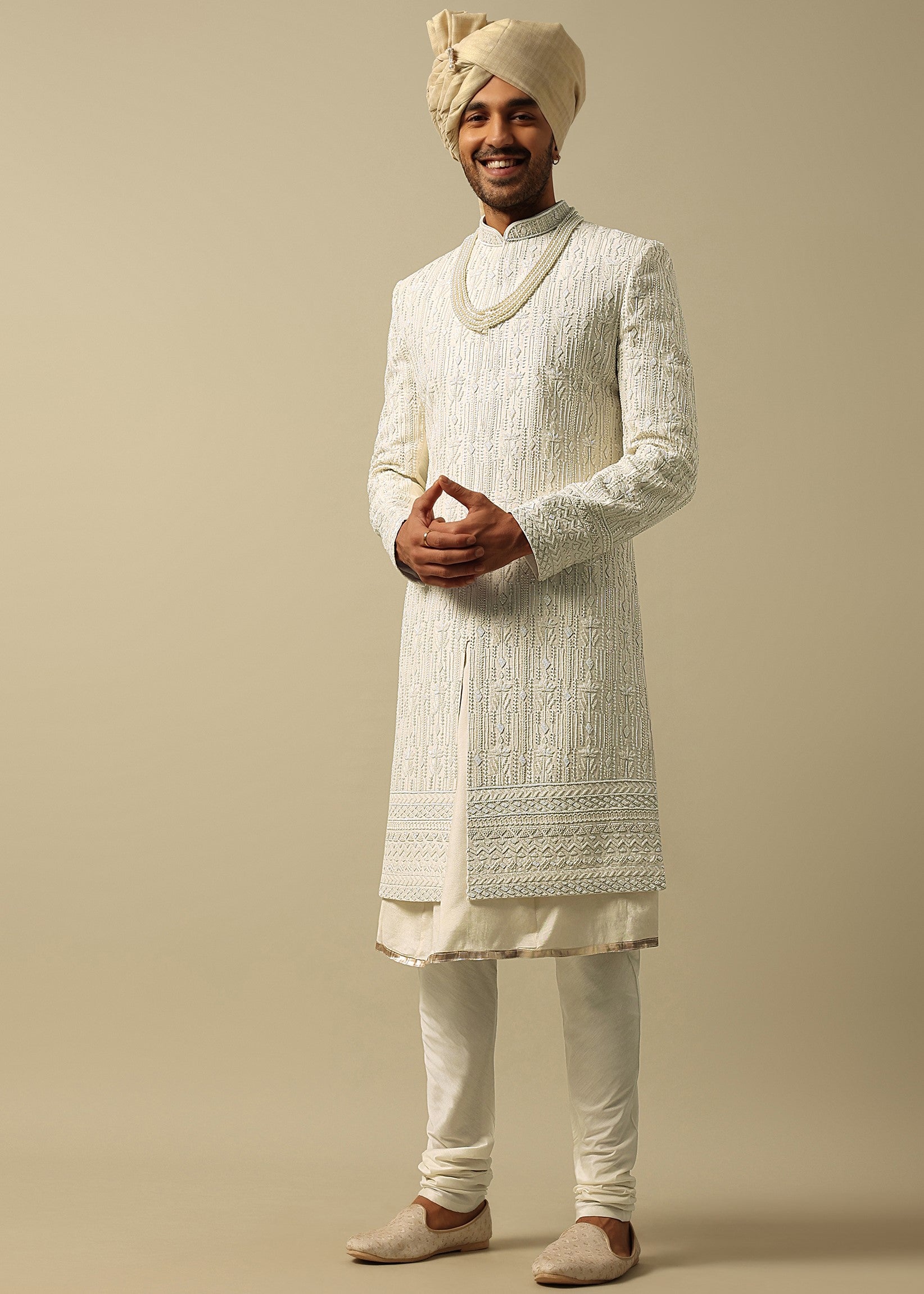 White Sherwani With Exquisite Heavy Embroidery