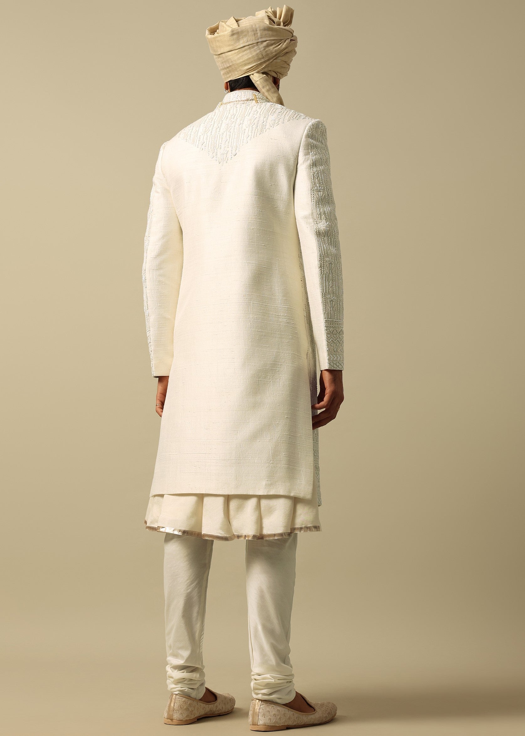 White Sherwani With Exquisite Heavy Embroidery