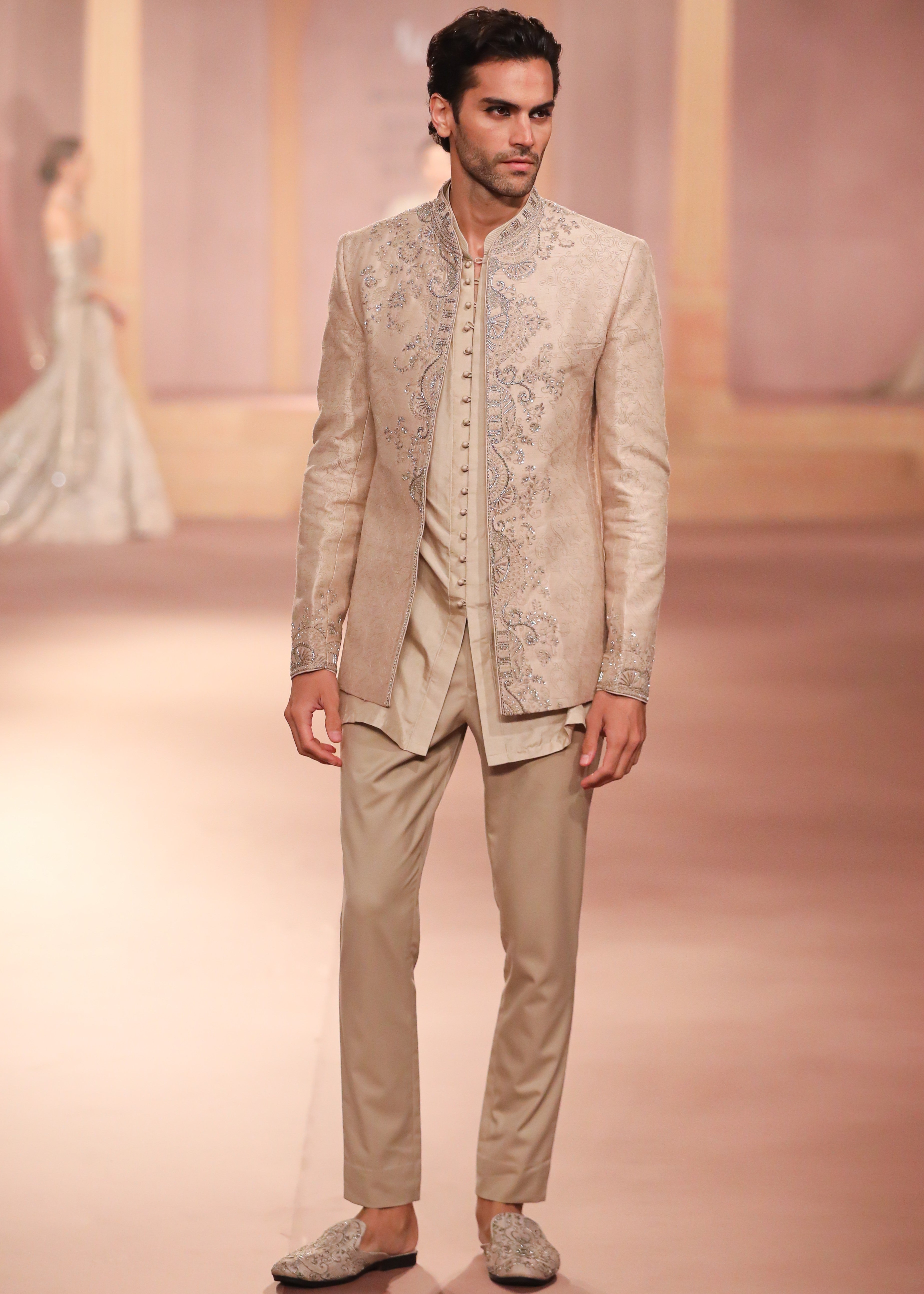 Beige Gold Raw Silk Bandhgala