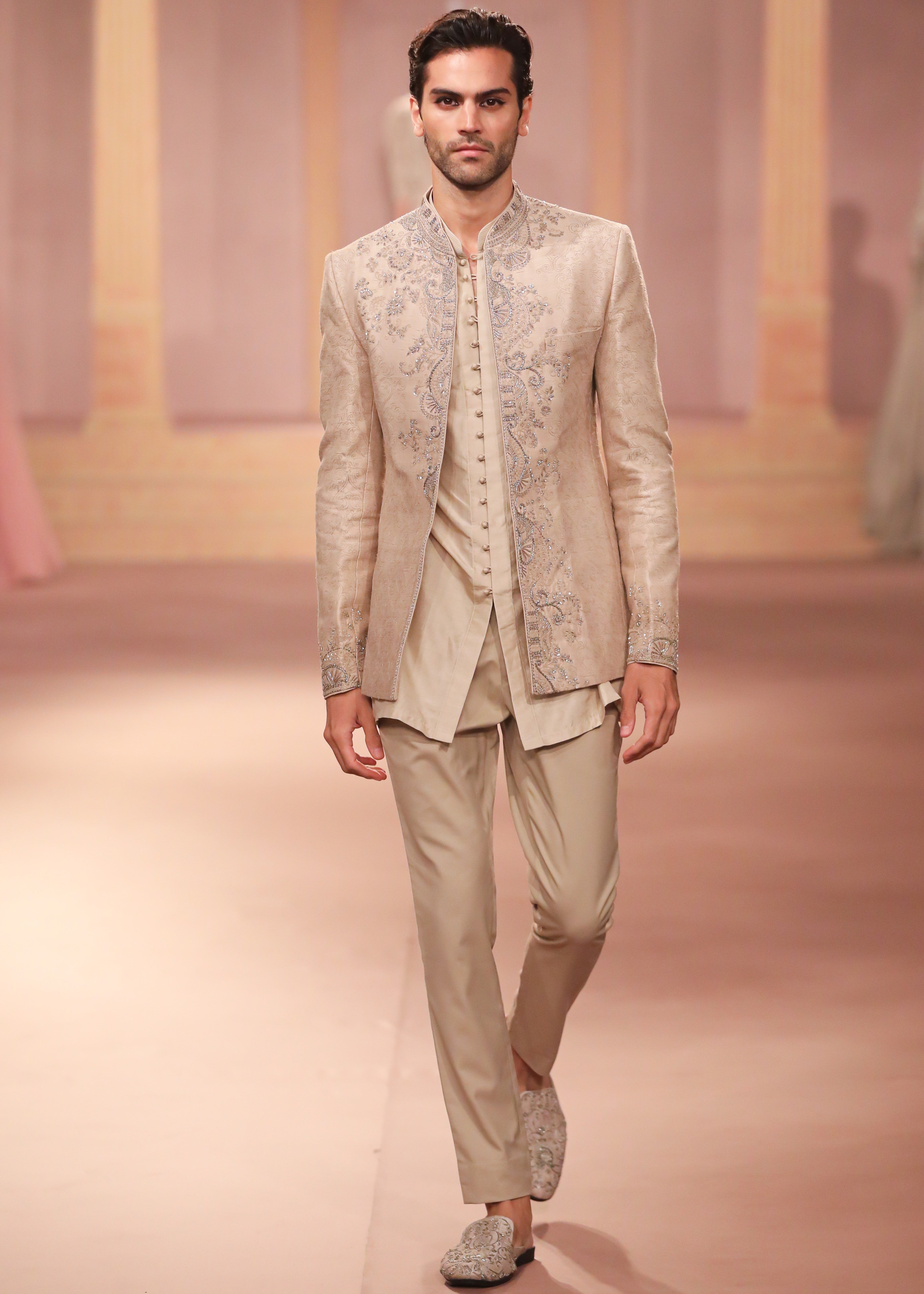 Beige Gold Raw Silk Bandhgala