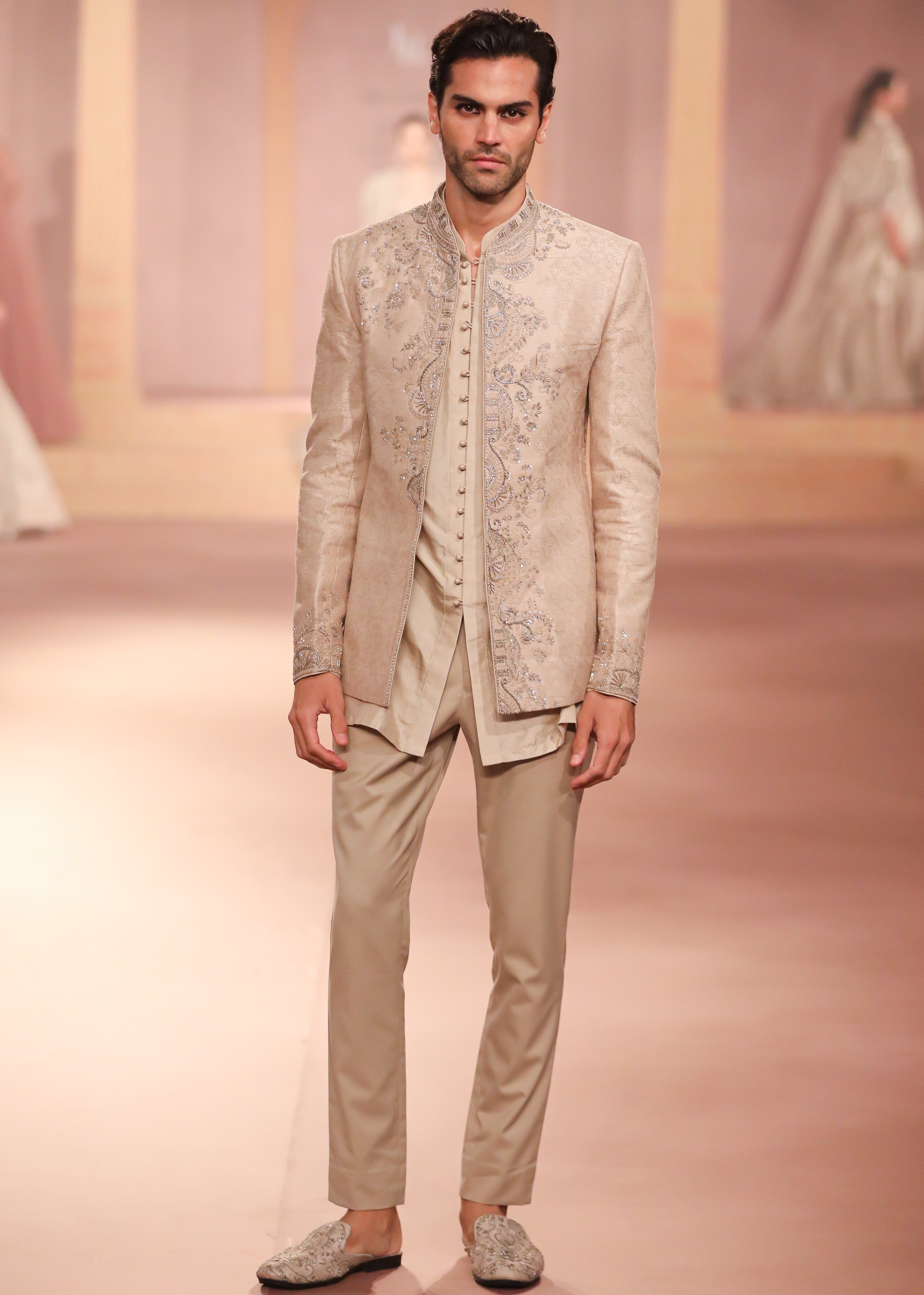 Beige Gold Raw Silk Bandhgala