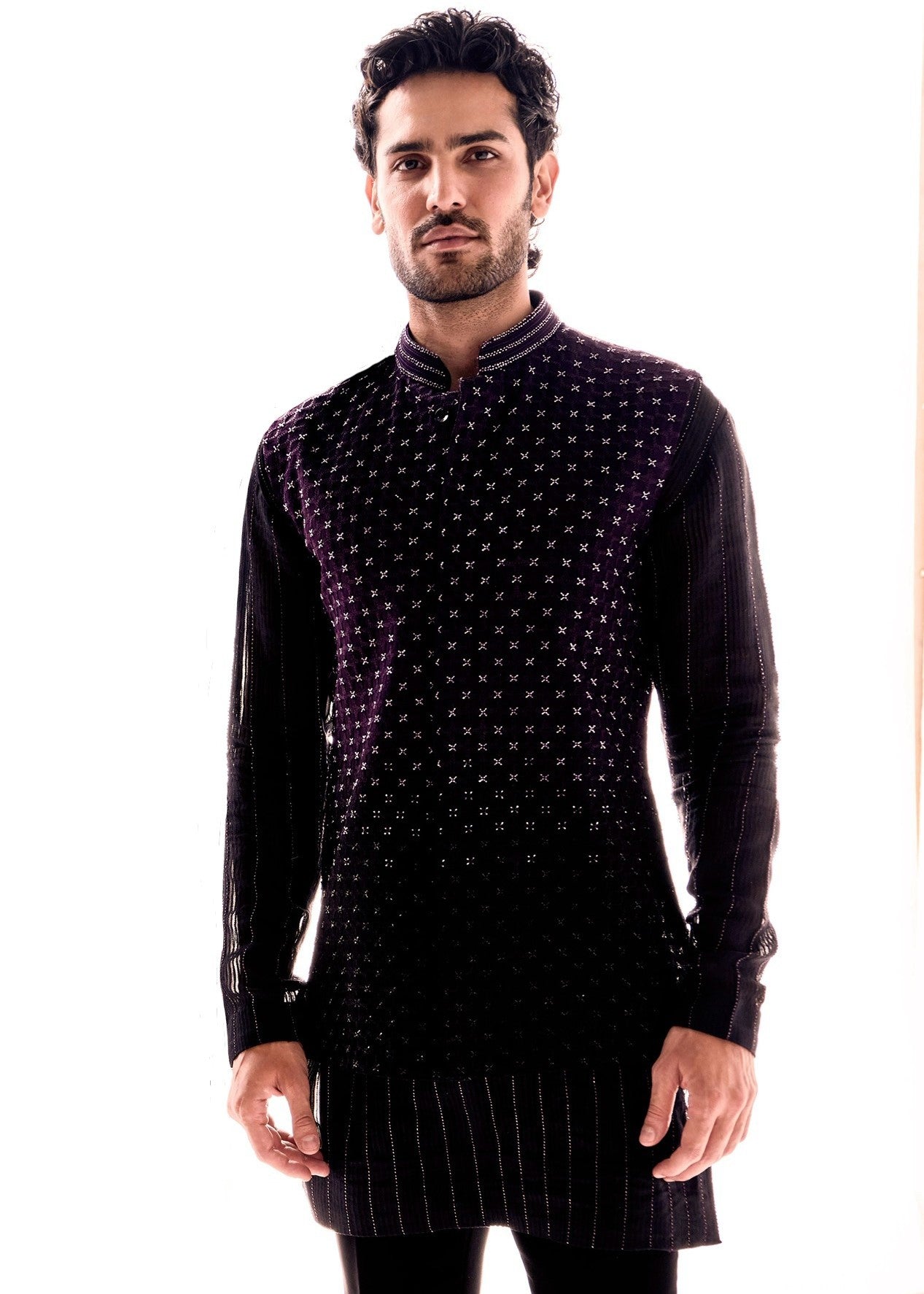 Wine To Black Ombre Nehru Set
