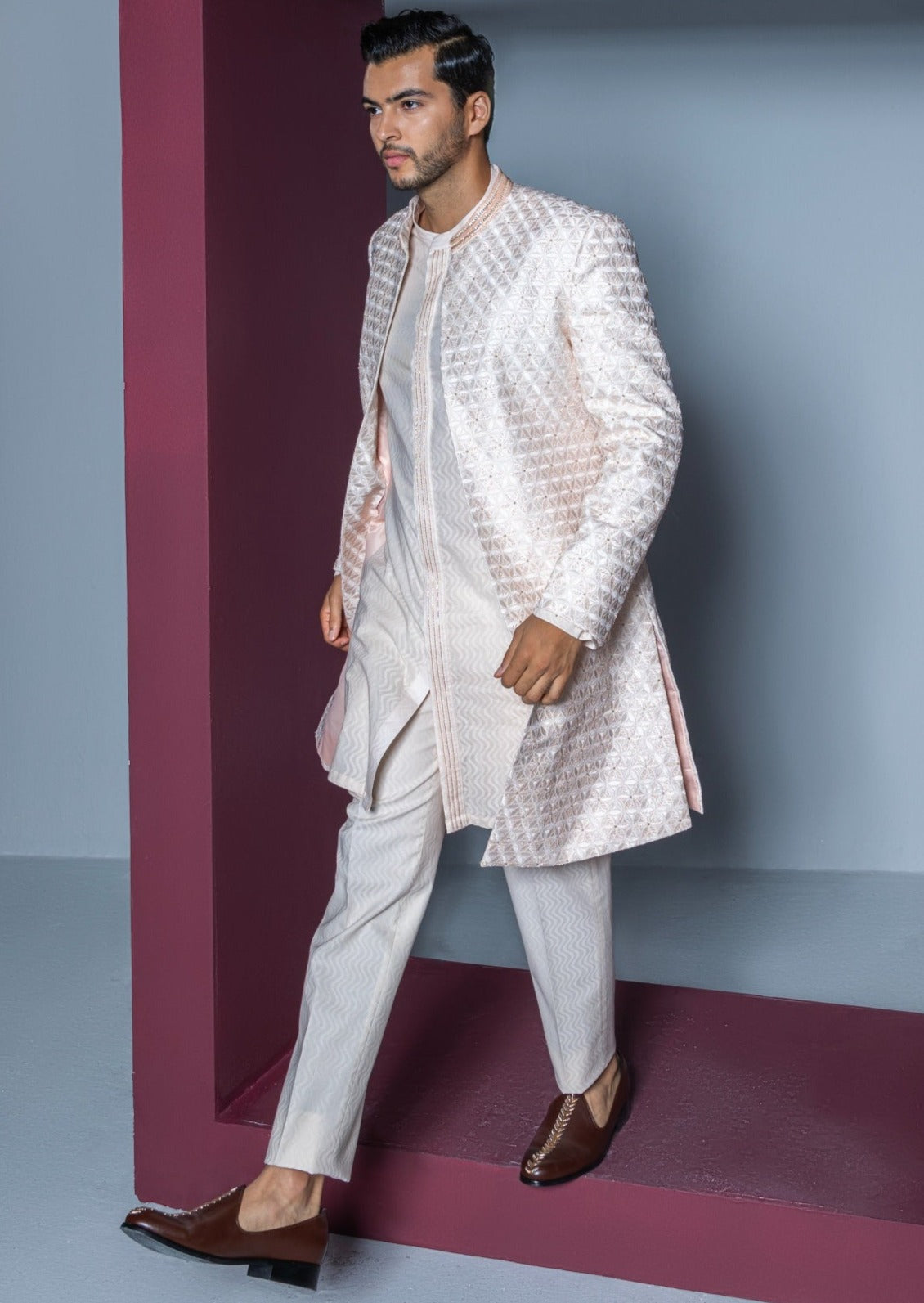 Majestic Floral Open Sherwani Set