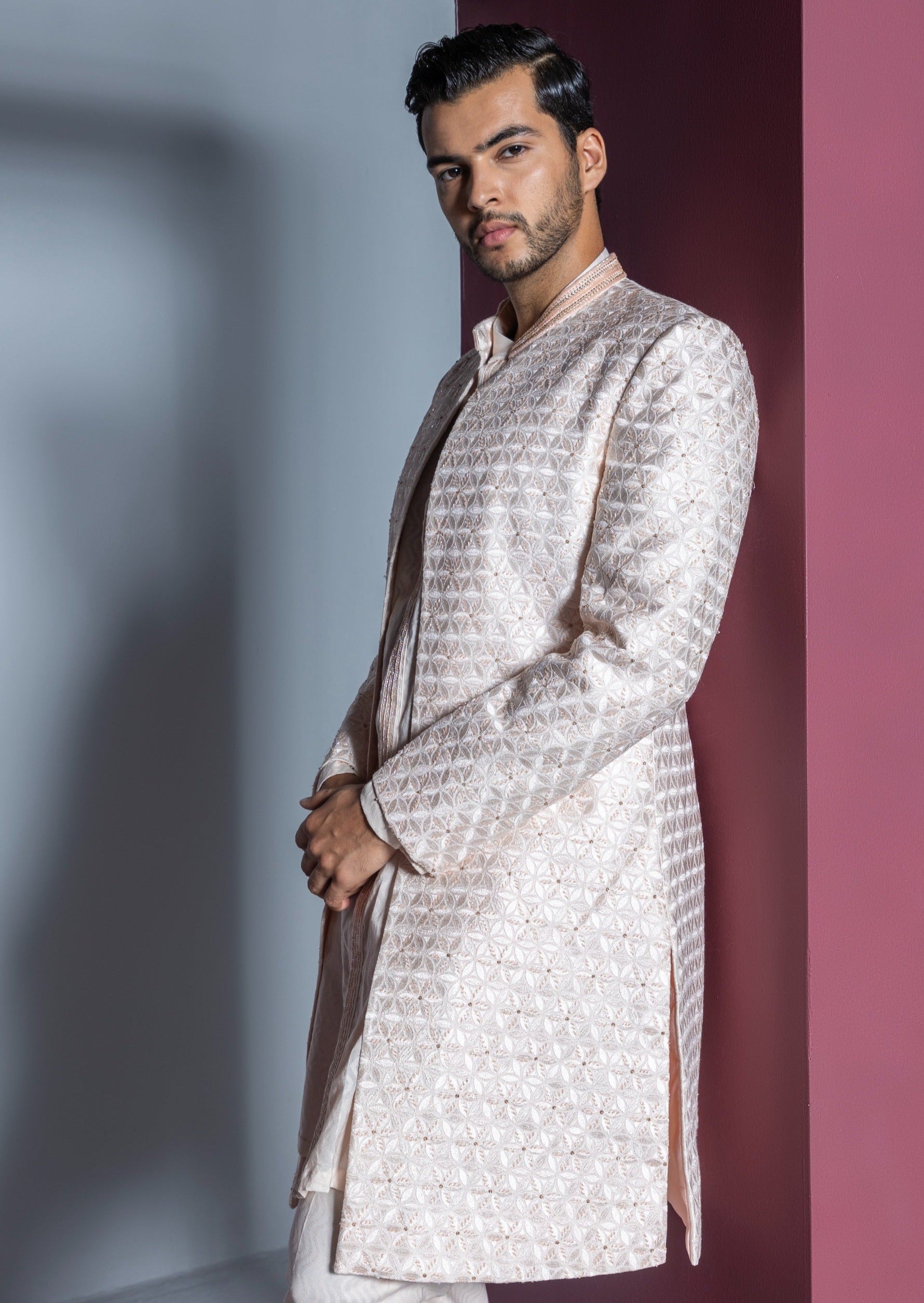Majestic Floral Open Sherwani Set