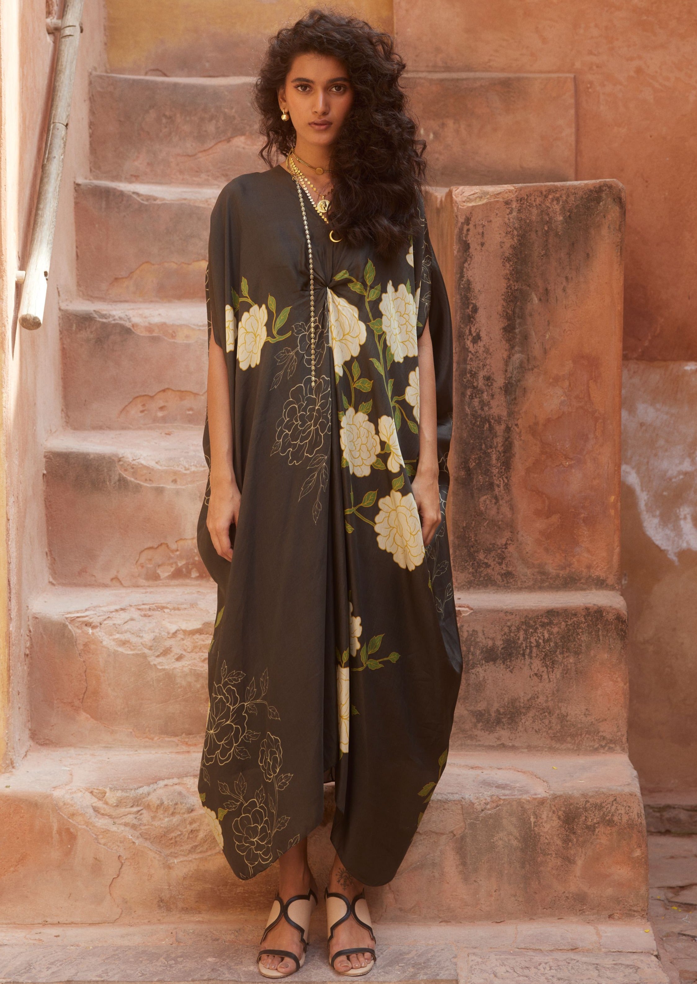 Black Floral Kaftan
