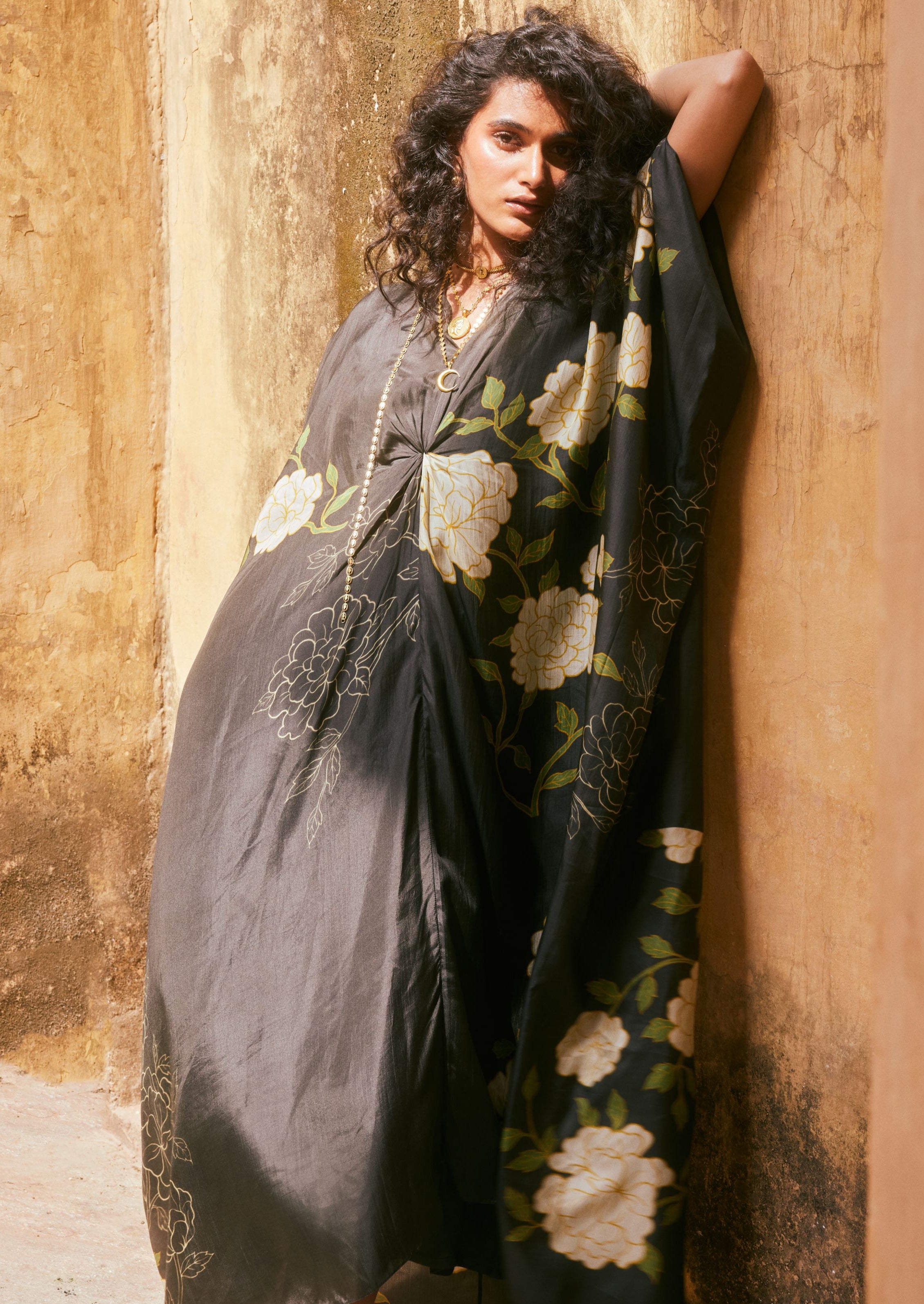 Black Floral Kaftan